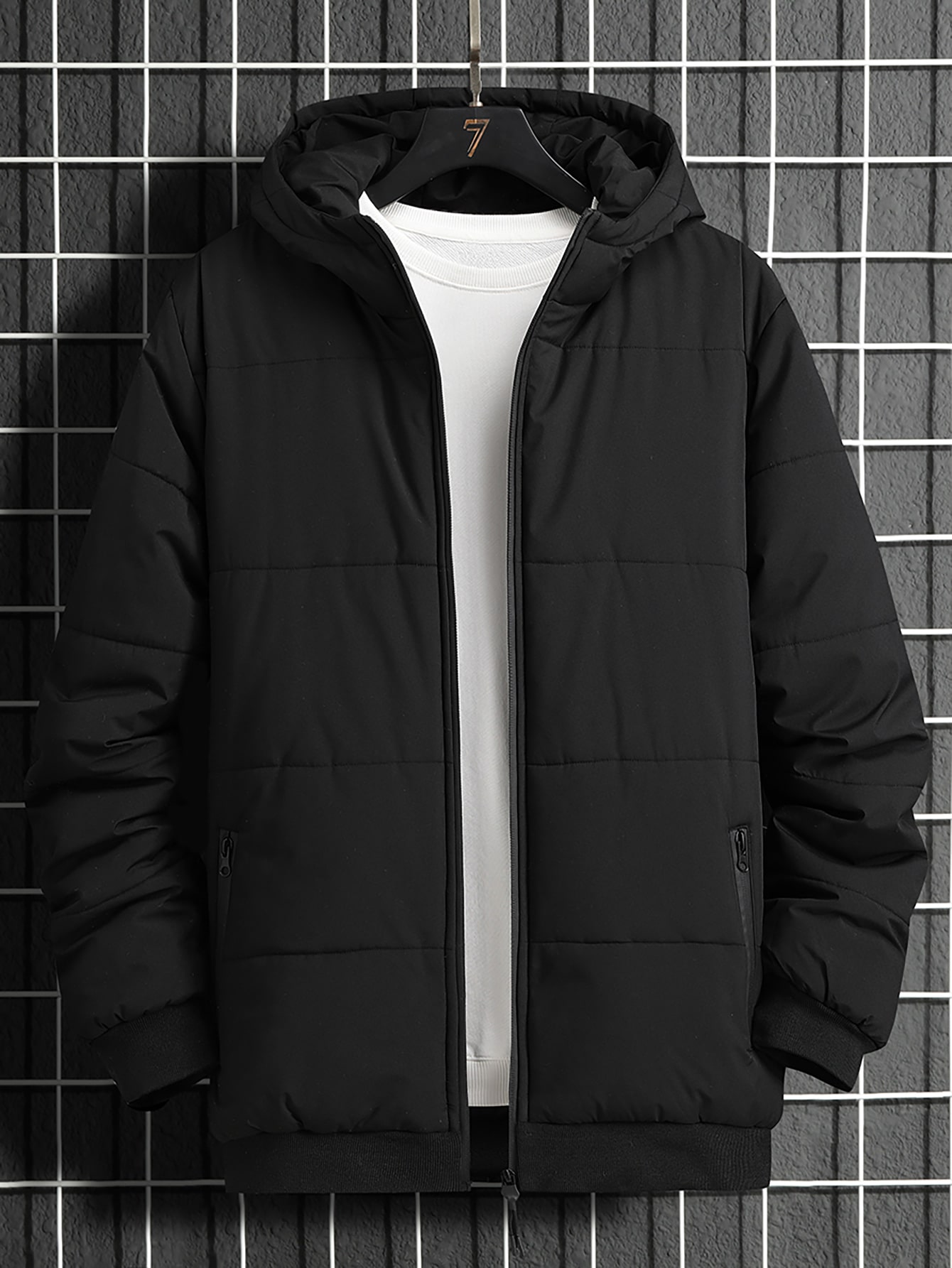 Guys 1pc Zip Pocket Hooded Puffer Coat