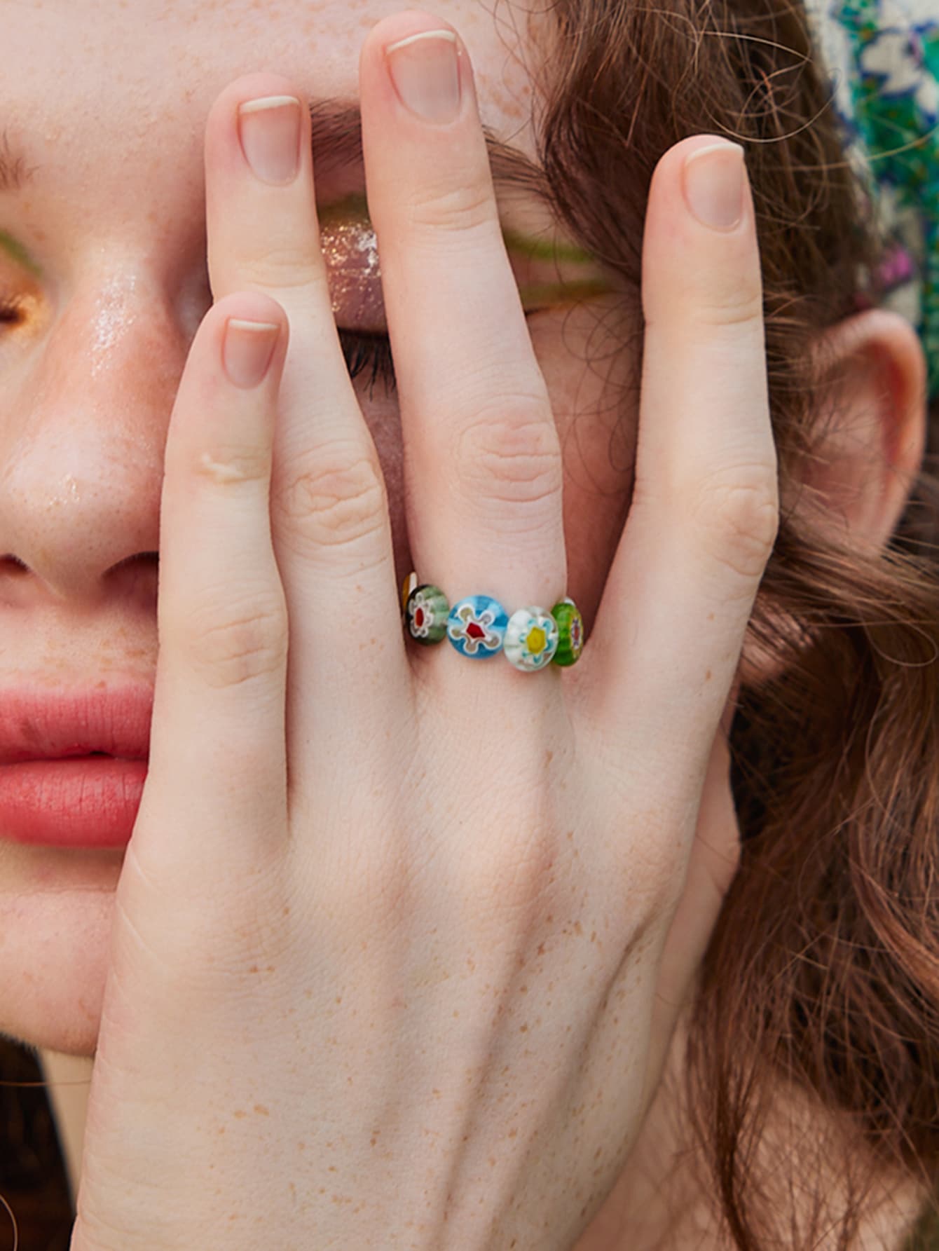 Fairycore Floral Pattern Beaded Ring