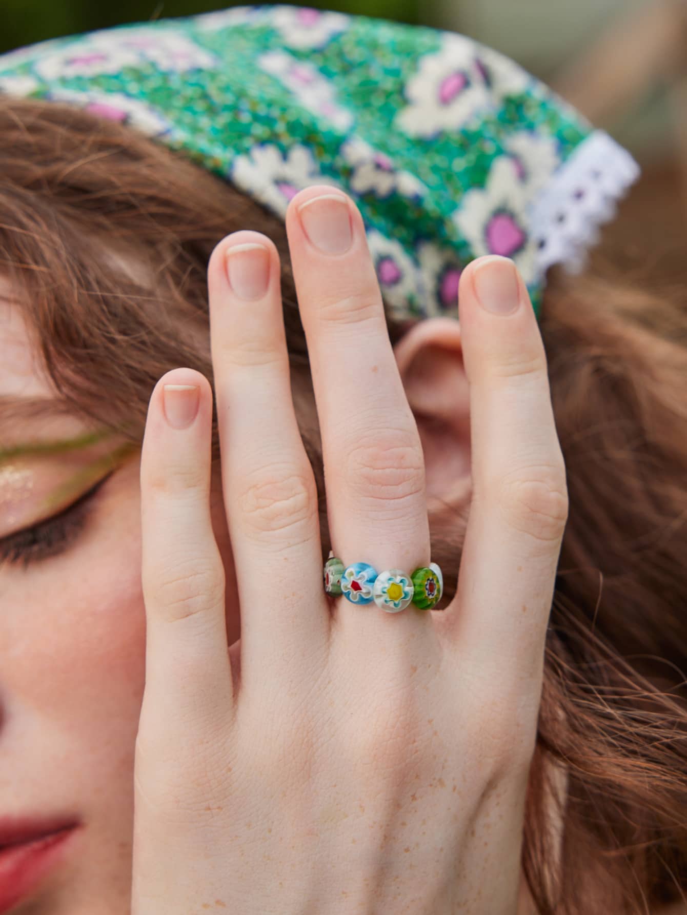 Fairycore Floral Pattern Beaded Ring
