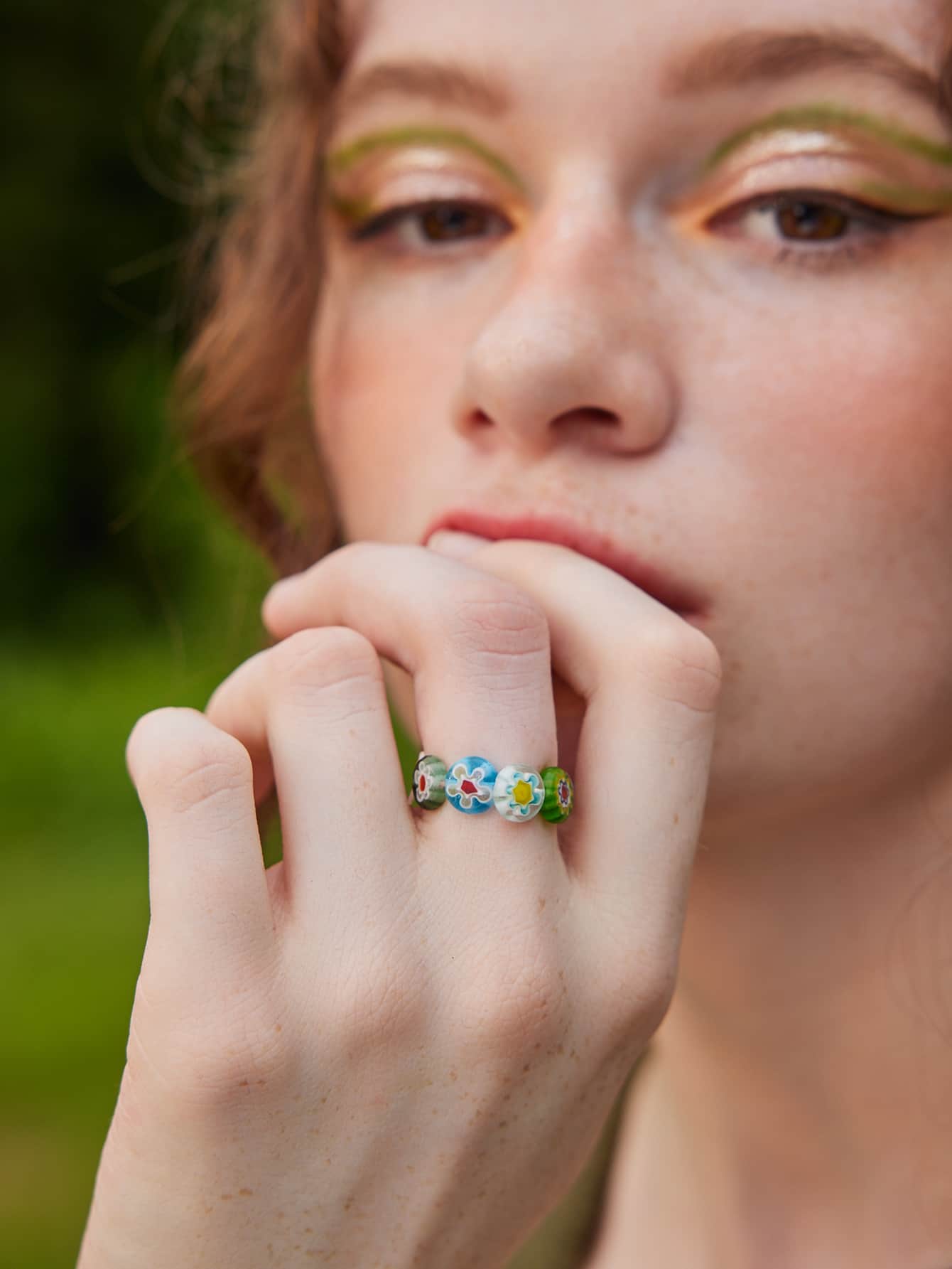 Fairycore Floral Pattern Beaded Ring