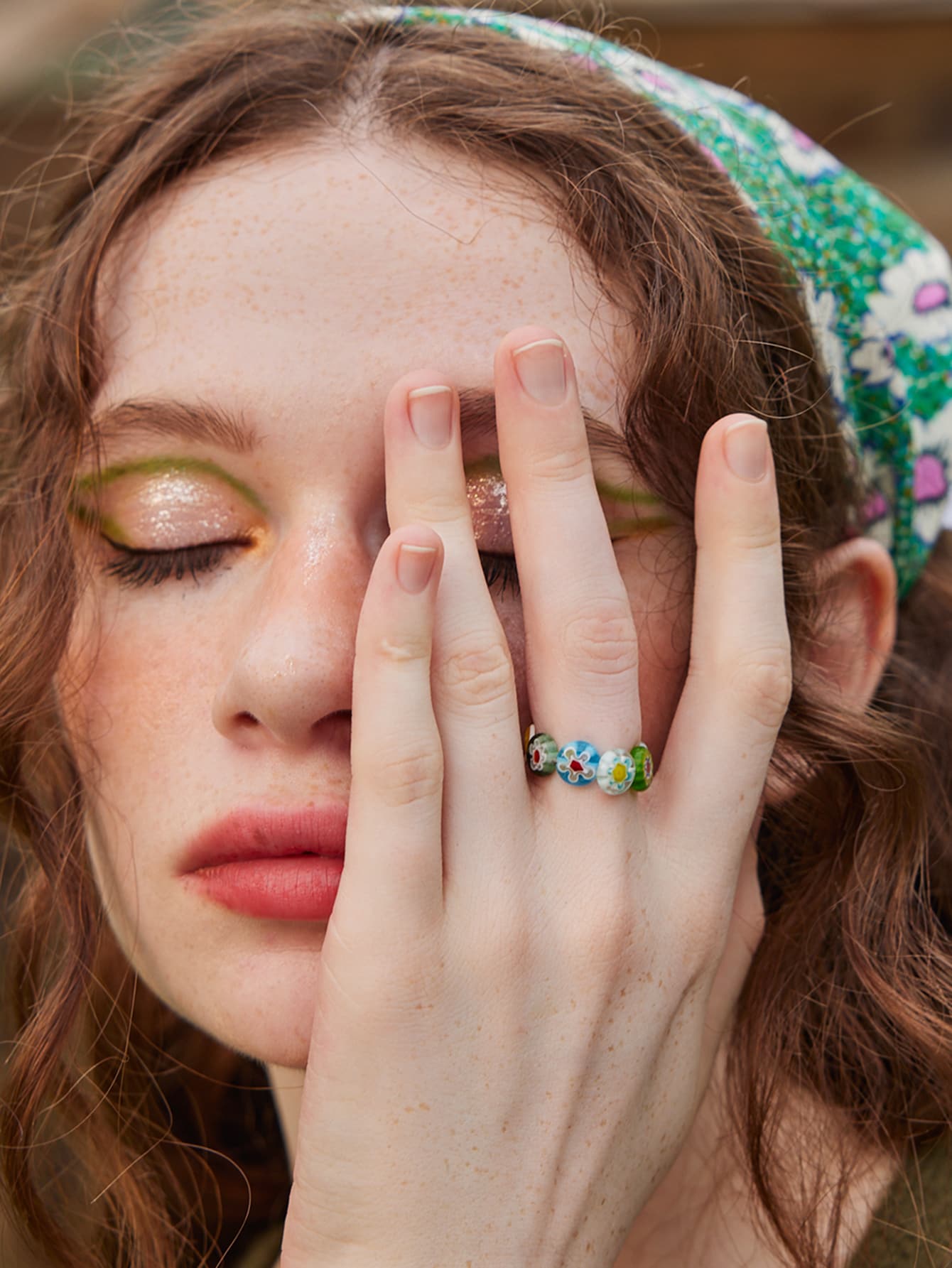 Fairycore Floral Pattern Beaded Ring