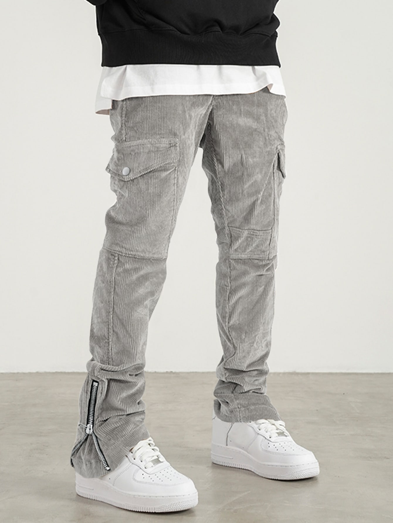 Guys Flap Pocket Side Drawstring Waist Corduroy Pants