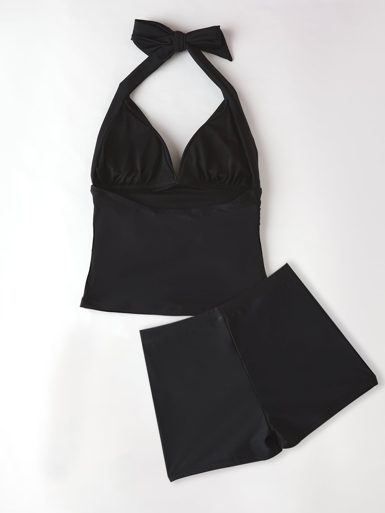 Summer Beach Plain Tummy Control Halter Shorts Tankini