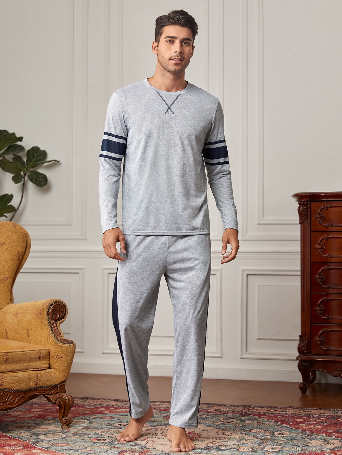 Guys Striped Print PJ Set
