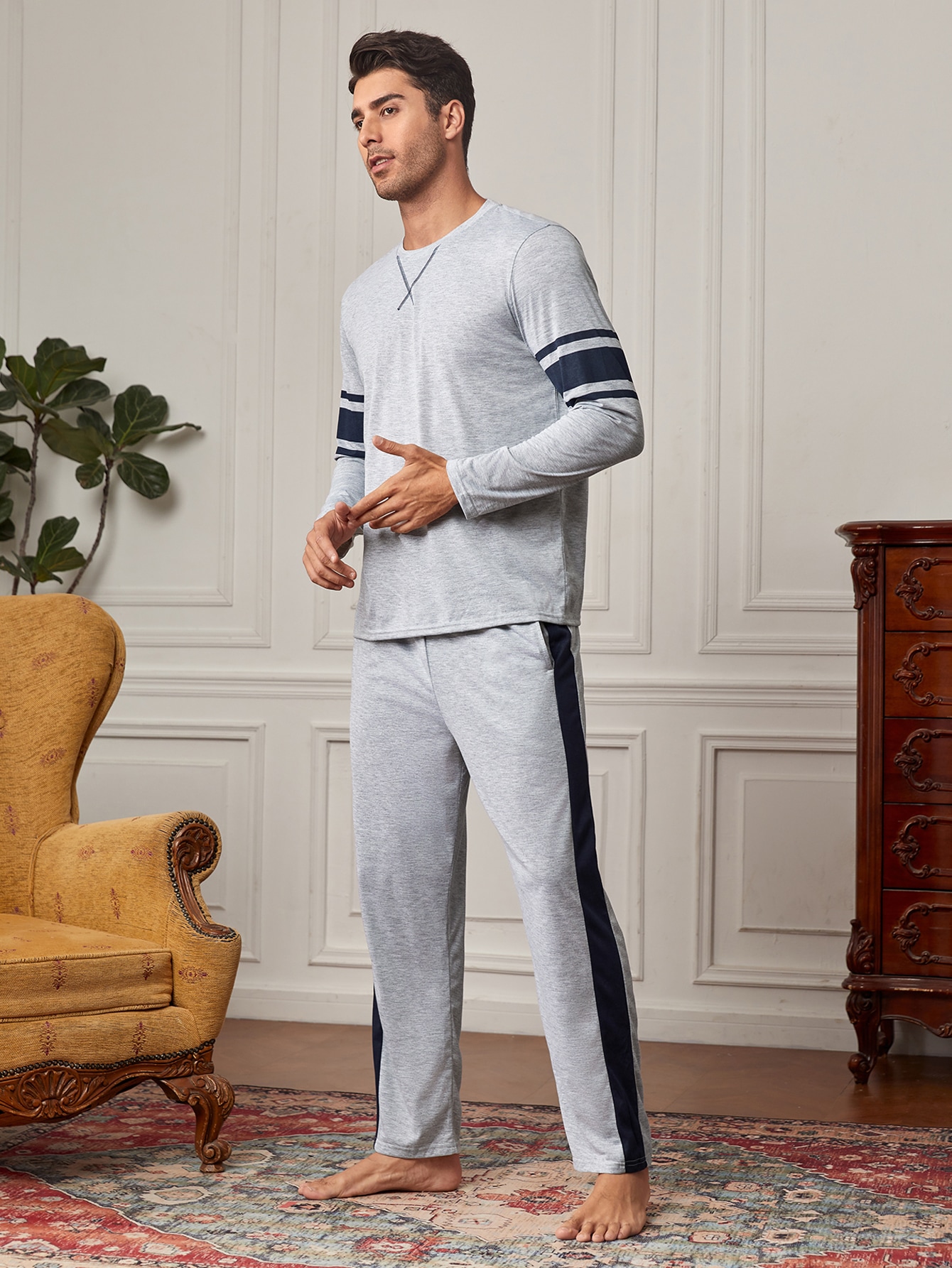 Guys Striped Print PJ Set