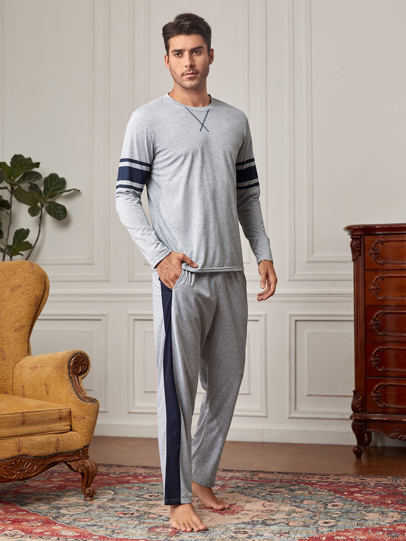 Guys Striped Print PJ Set