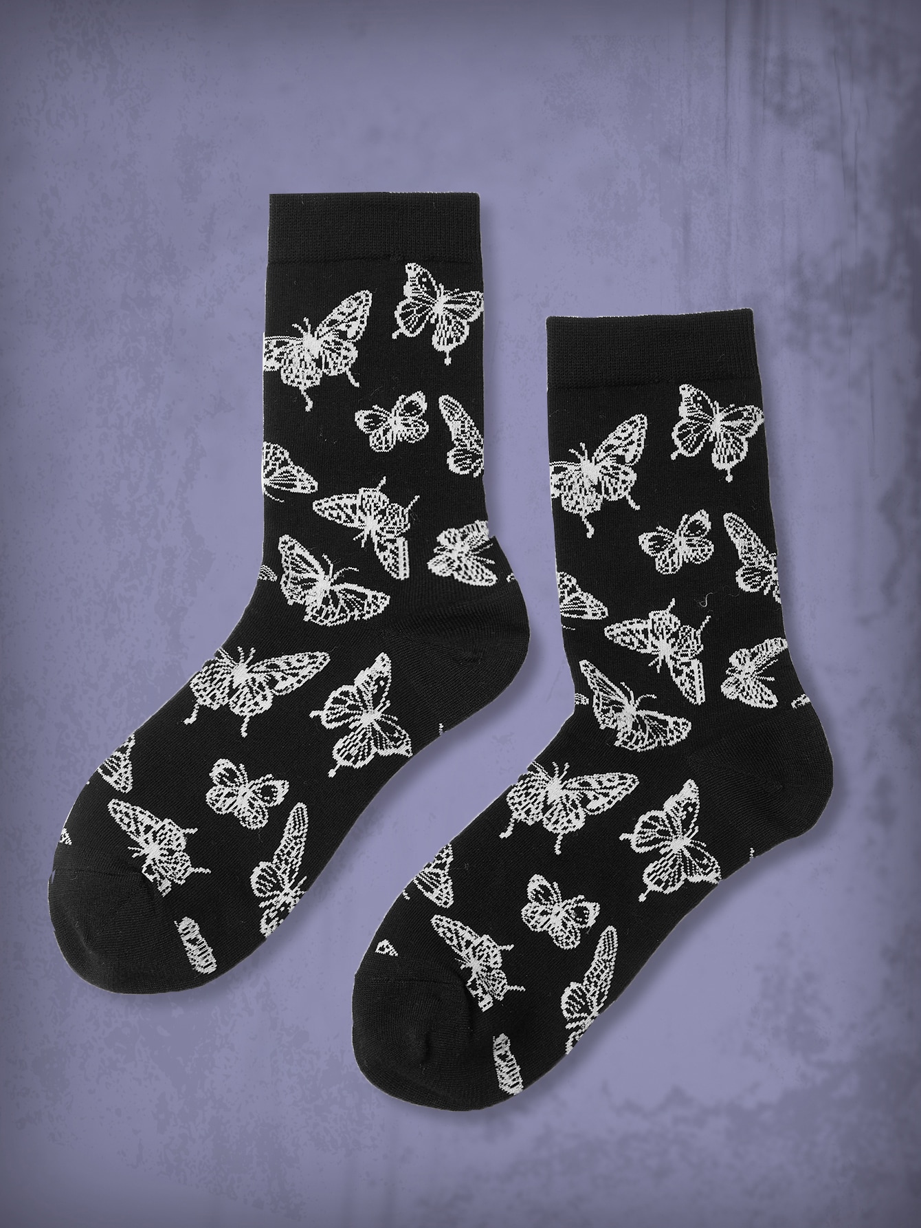 Goth Butterfly Print Crew Socks