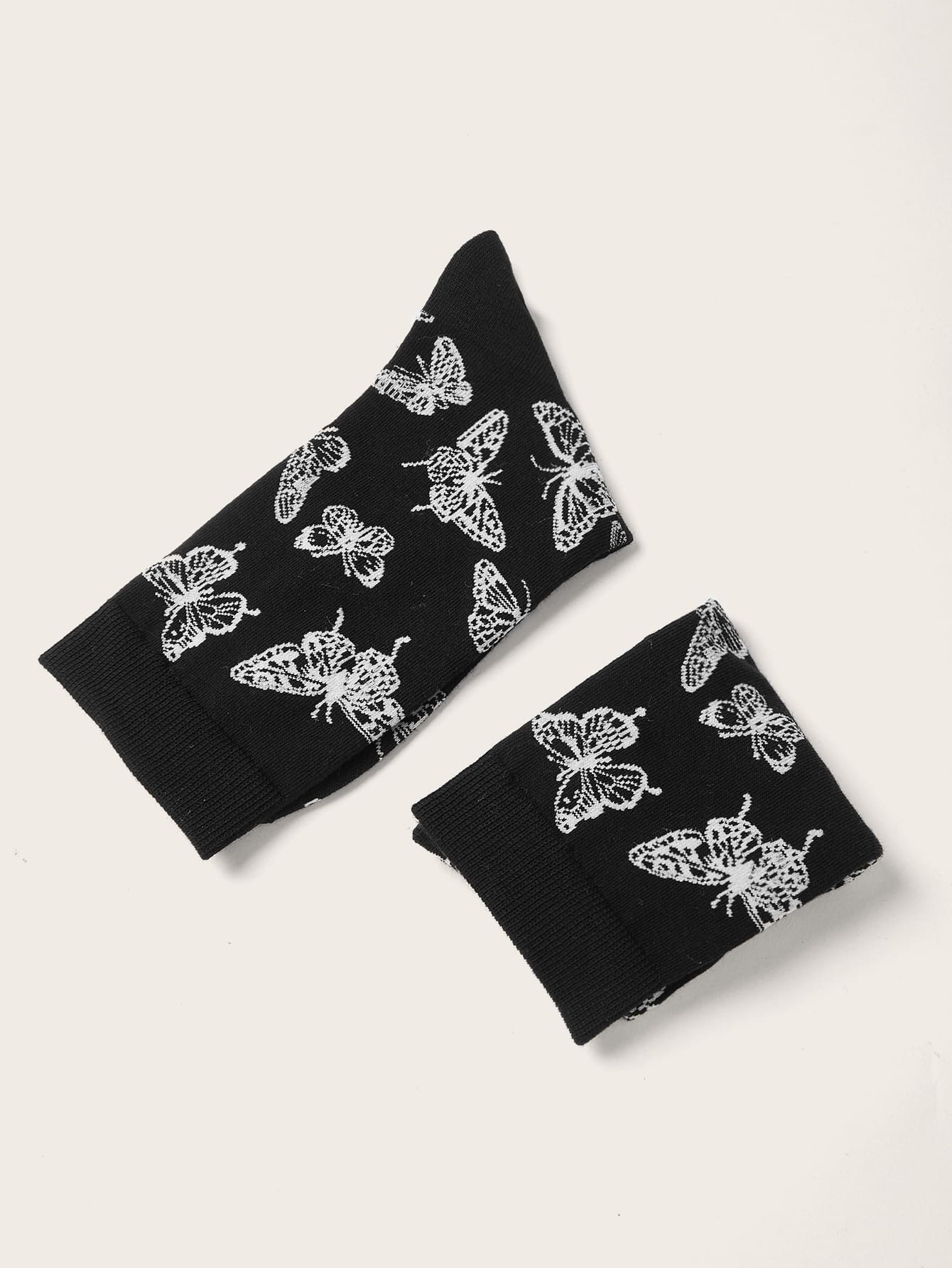 Goth Butterfly Print Crew Socks
