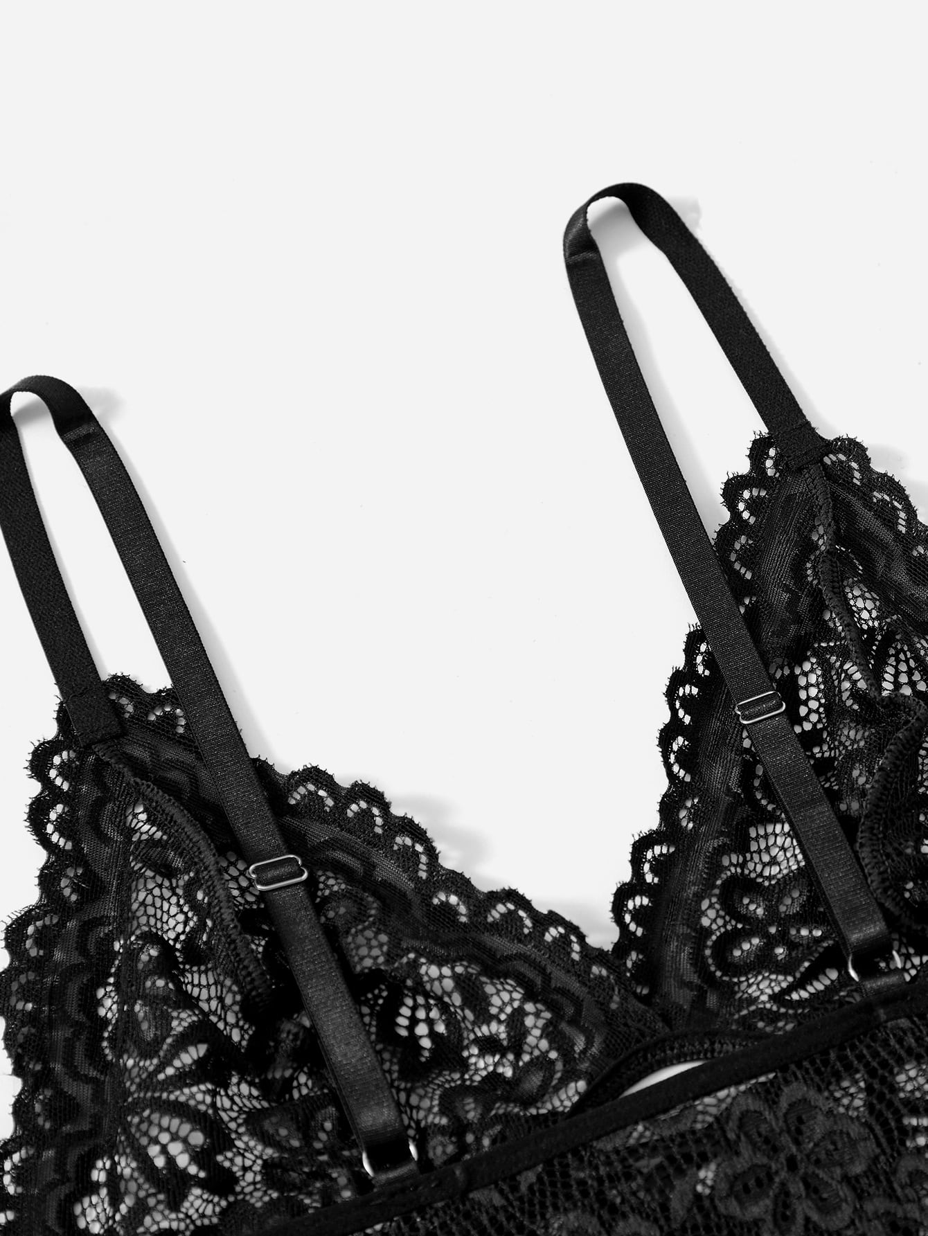 Fairycore Contrast Lace Mesh Teddy Bodysuit & Thong, Lingerie