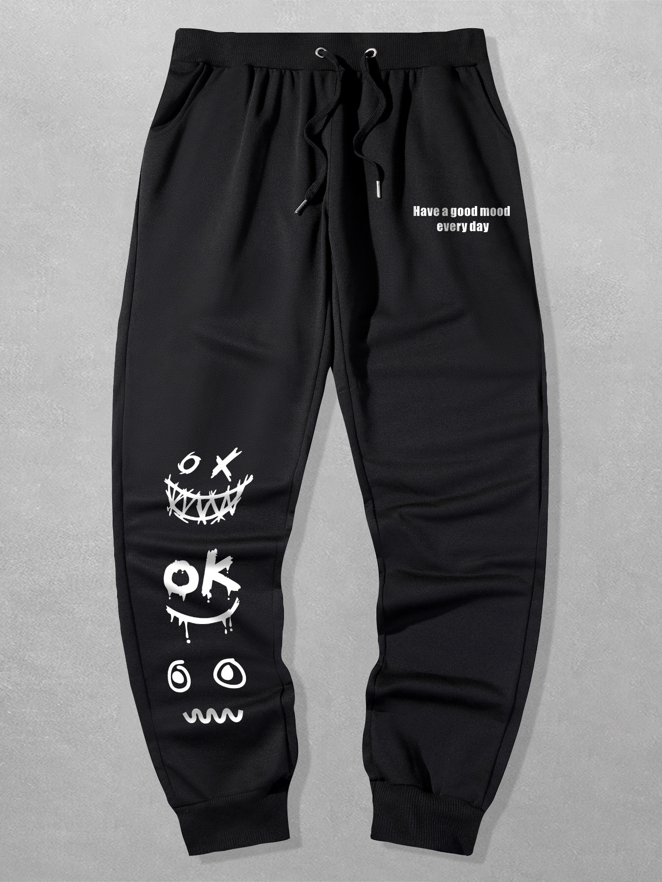 Guys Slogan Cartoon Graphic Drawstring Sweatpants