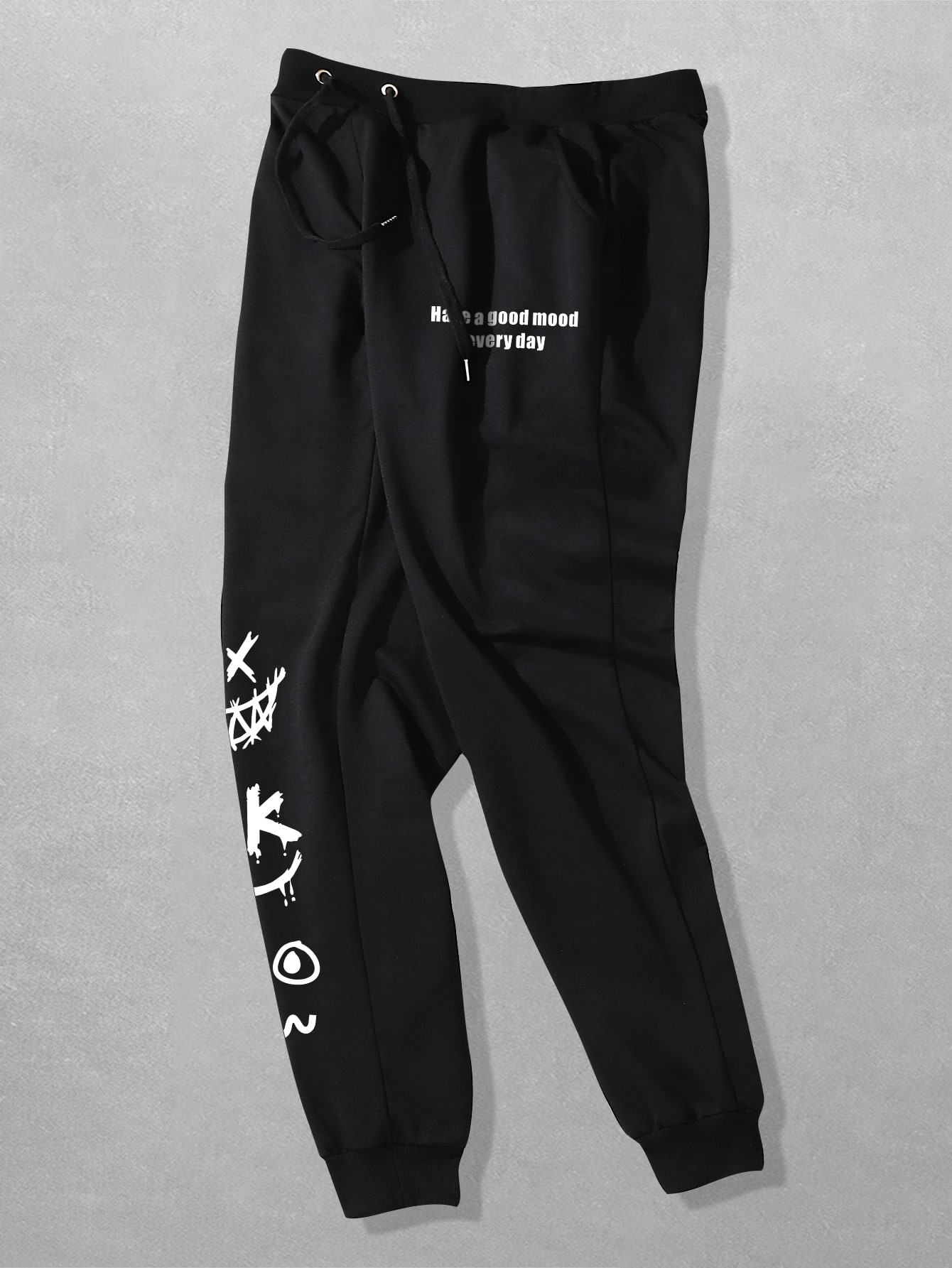 Guys Slogan Cartoon Graphic Drawstring Sweatpants