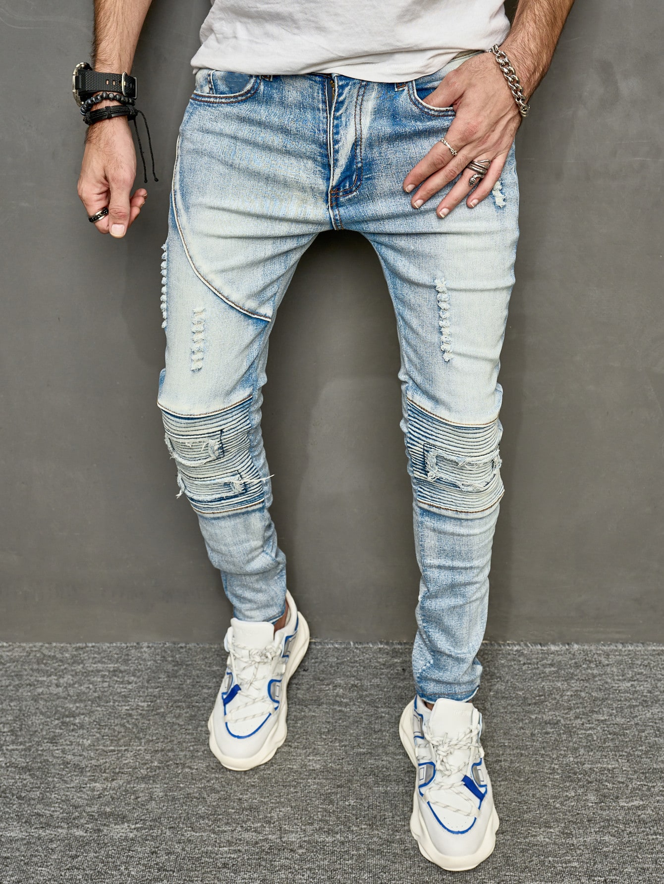 Guys Ripped Washed Skinny Jeans