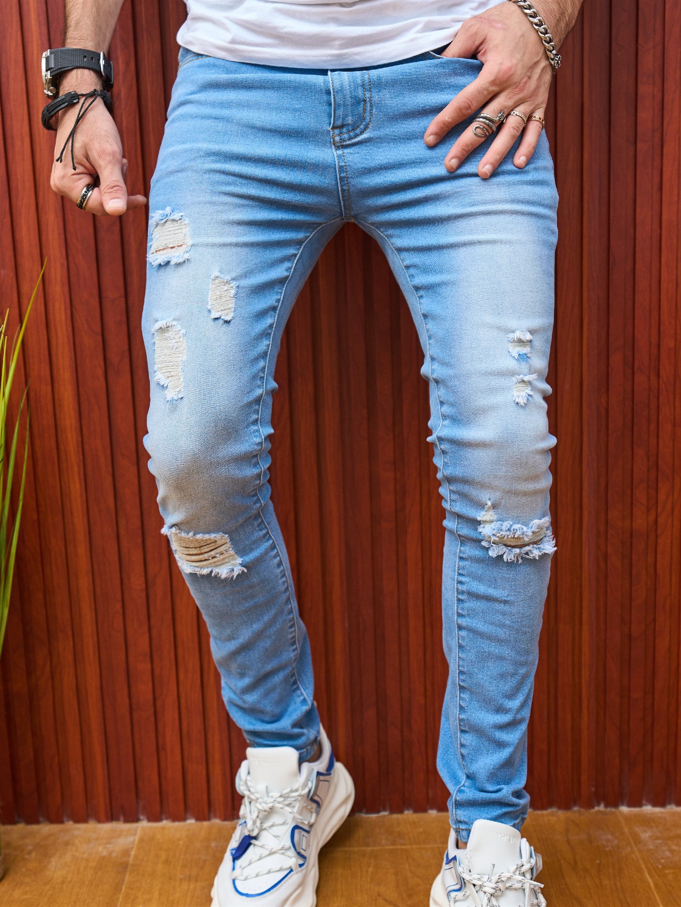 Guys Ripped Frayed Skinny Jeans