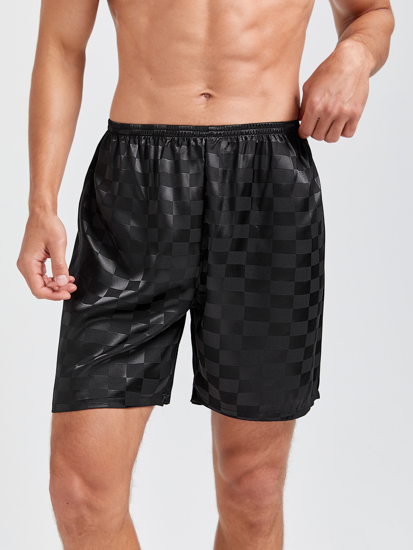 Guys Checkerboard Print Satin Sleep Shorts