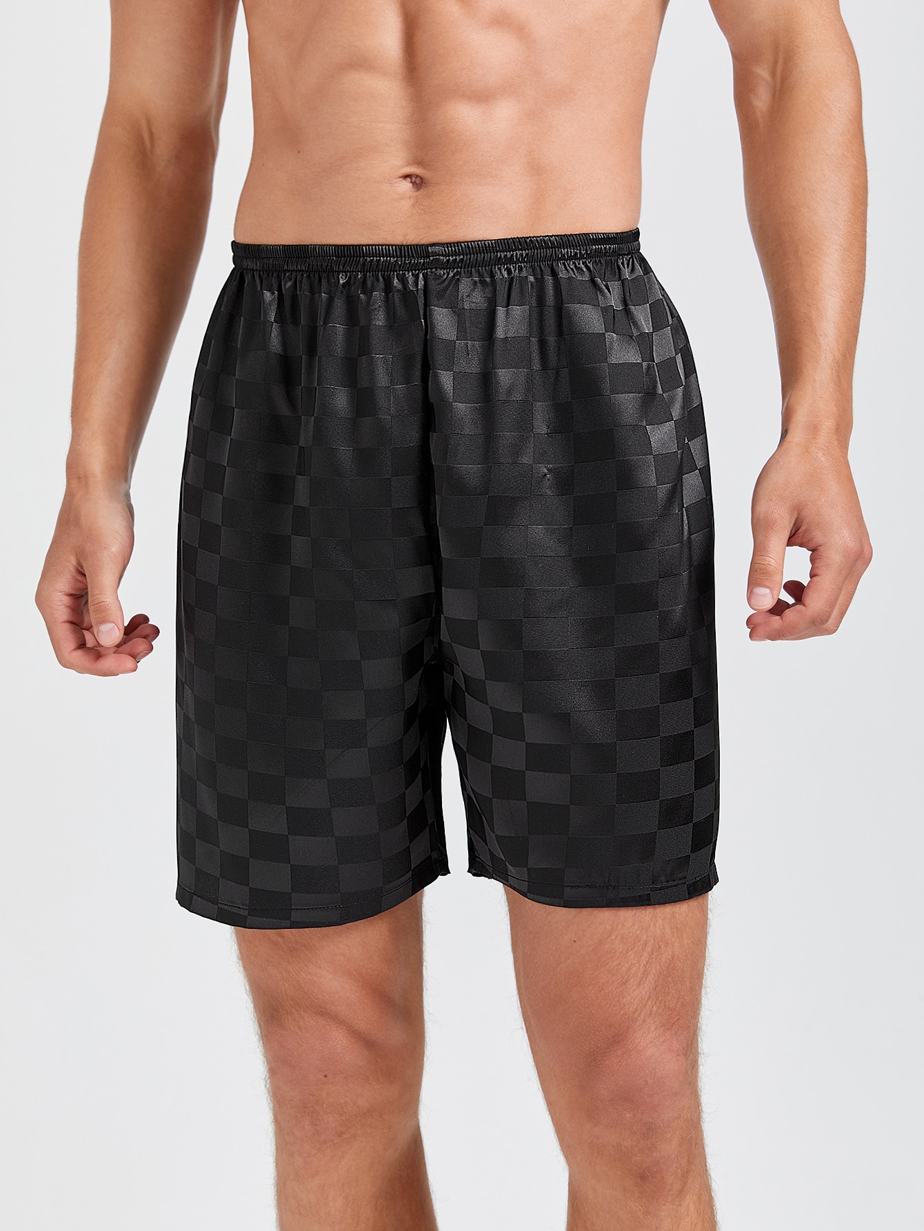 Guys Checkerboard Print Satin Sleep Shorts