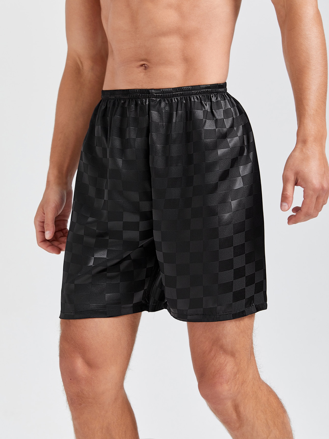 Guys Checkerboard Print Satin Sleep Shorts