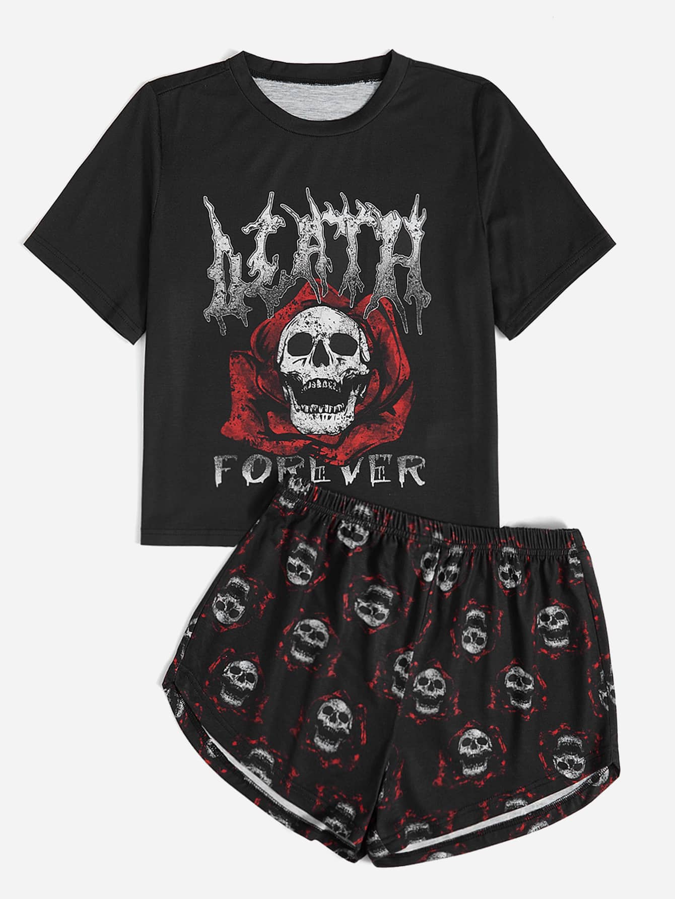 Grunge Punk Skull & Letter Graphic PJ Set, School