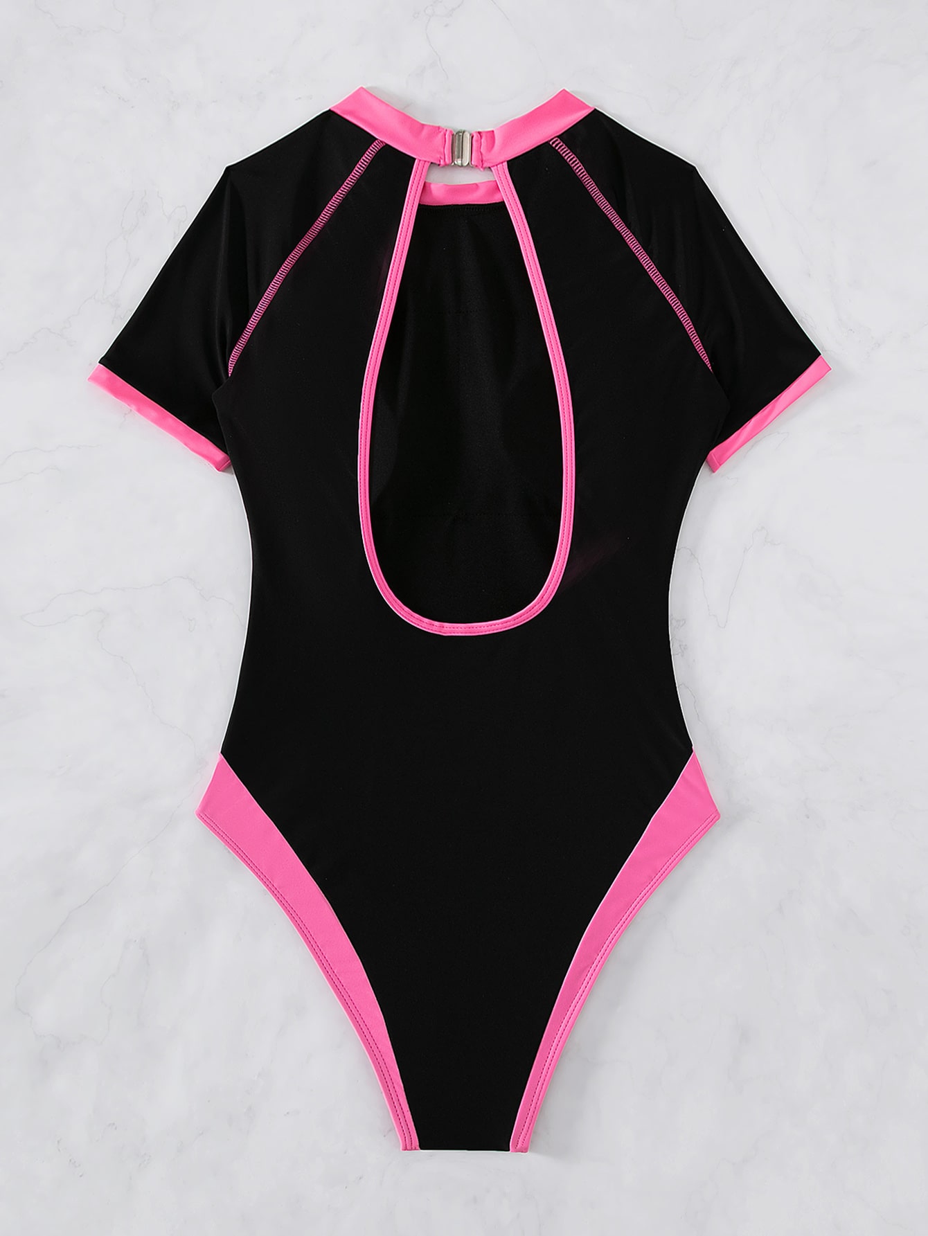 Summer Beach Letter Graphic Contrast Binding One Piece Swimsuit