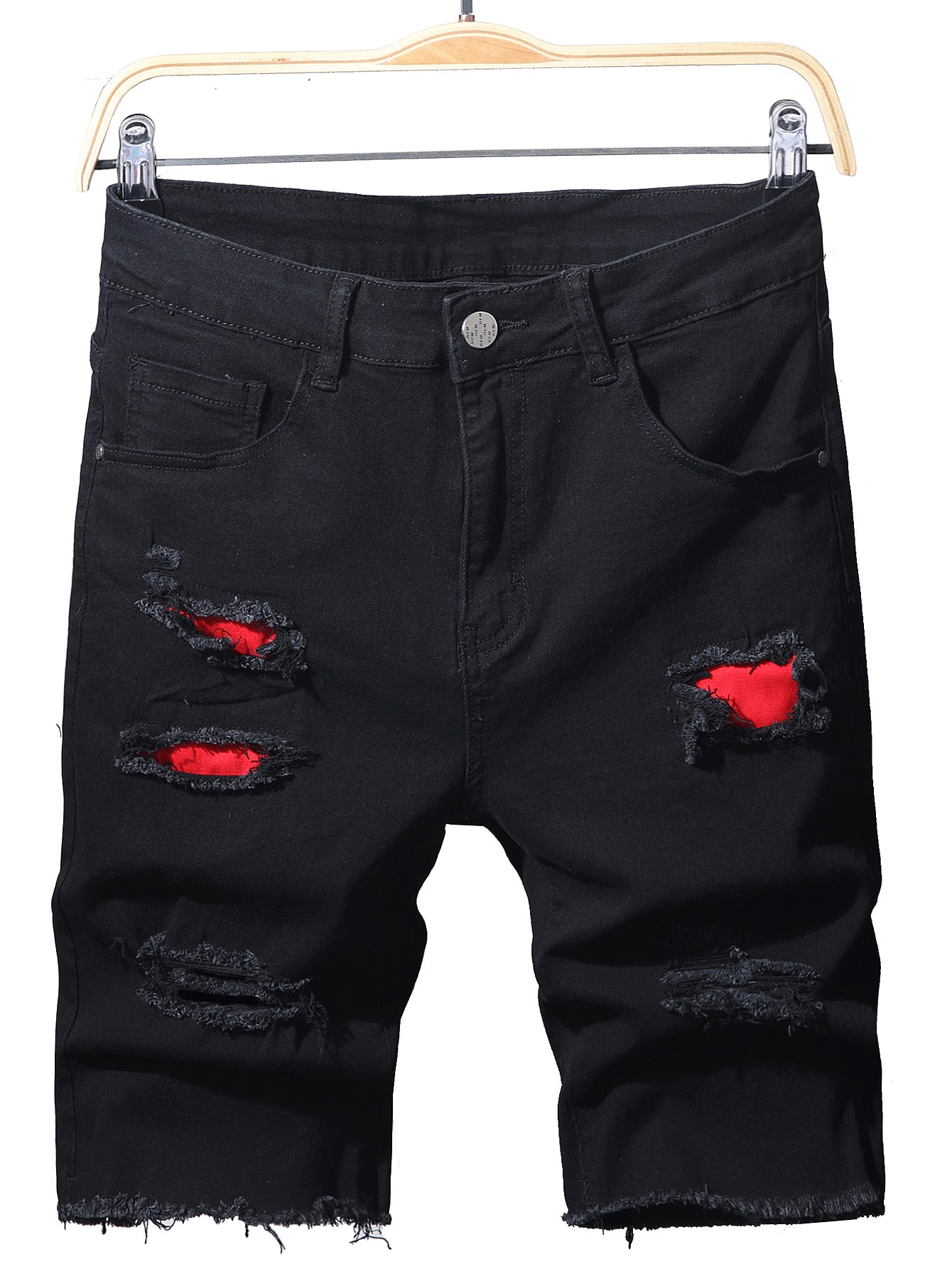 Men Cotton Ripped Raw Hem Denim Shorts