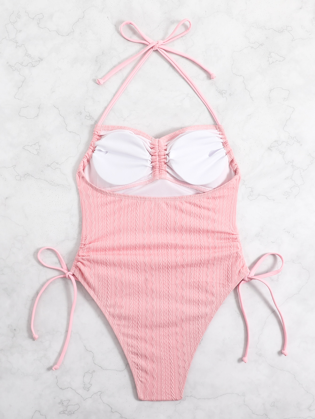 Summer Beach Drawstring Side Halter One Piece Swimsuit