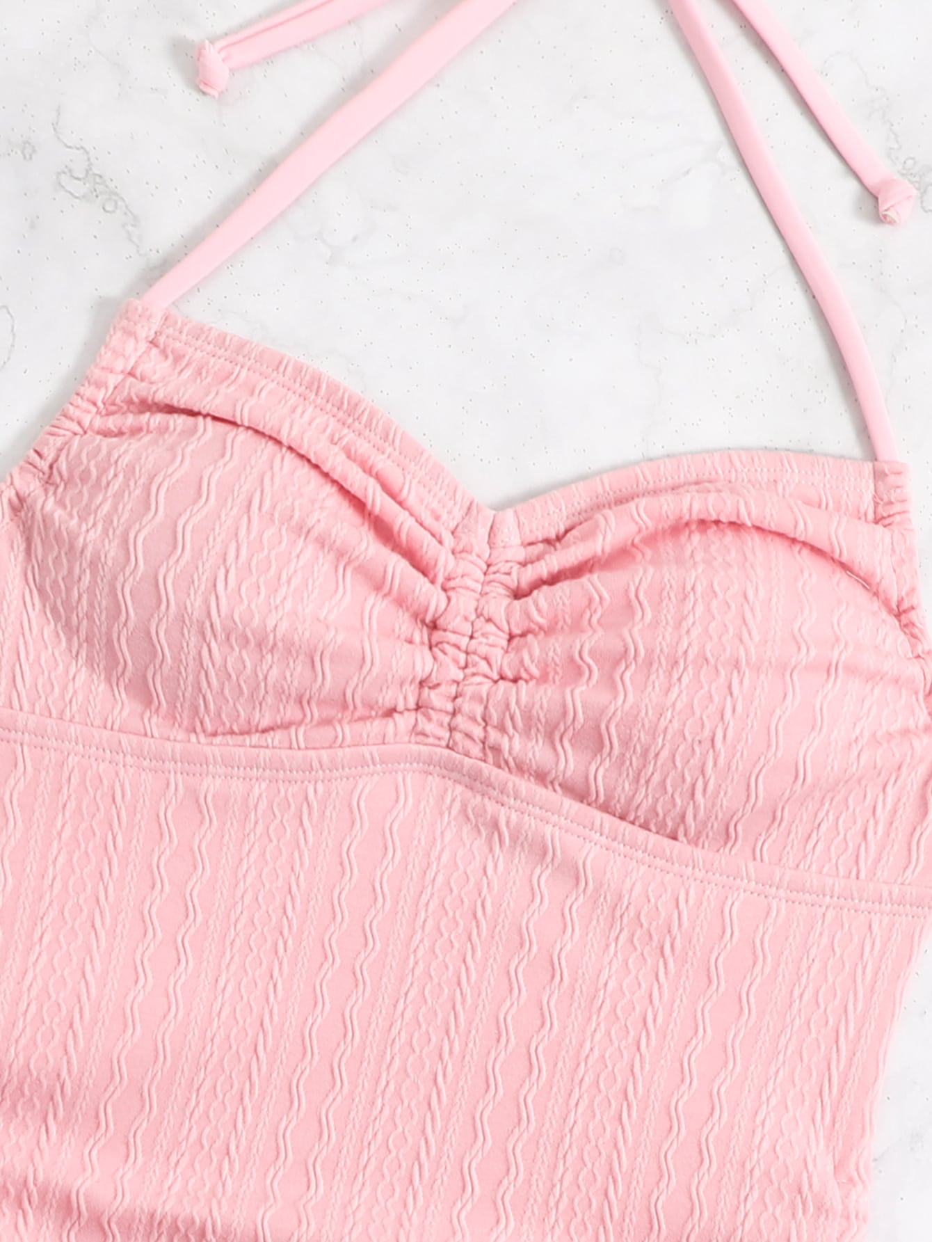 Summer Beach Drawstring Side Halter One Piece Swimsuit