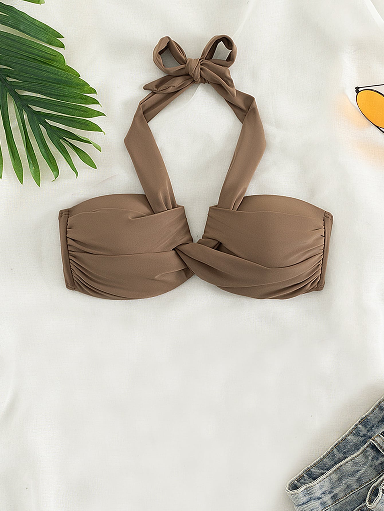 Summer Beach Twist Front Halter Bikini Top