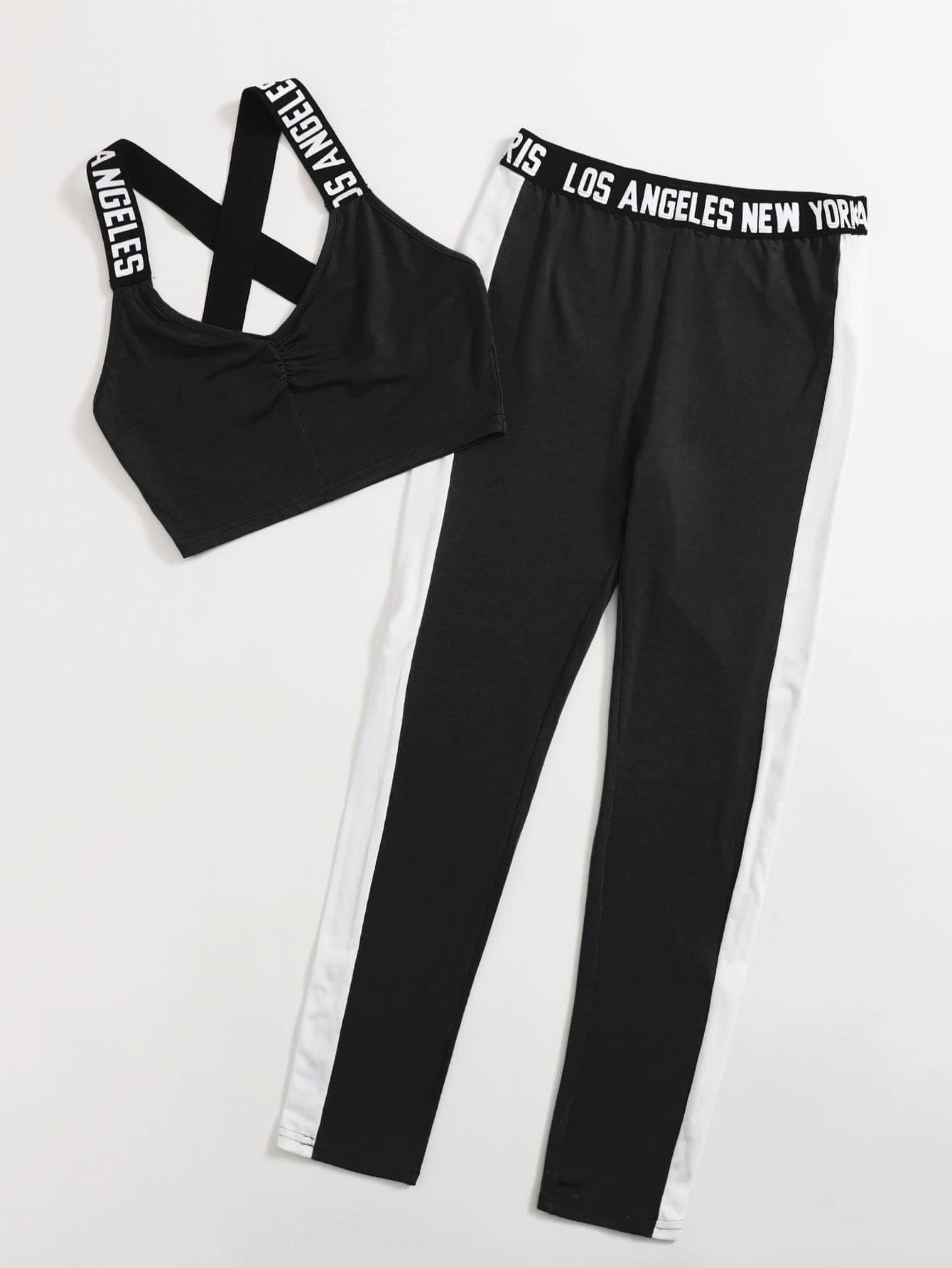 Crisscross Ruched Top & Contrast Sideseam Pants Set