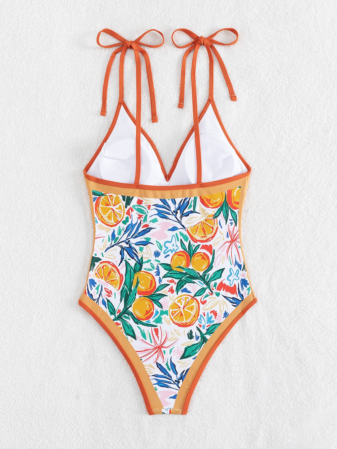 Summer Beach Fruit Print Tie Shoulder One Piece Swimsuit