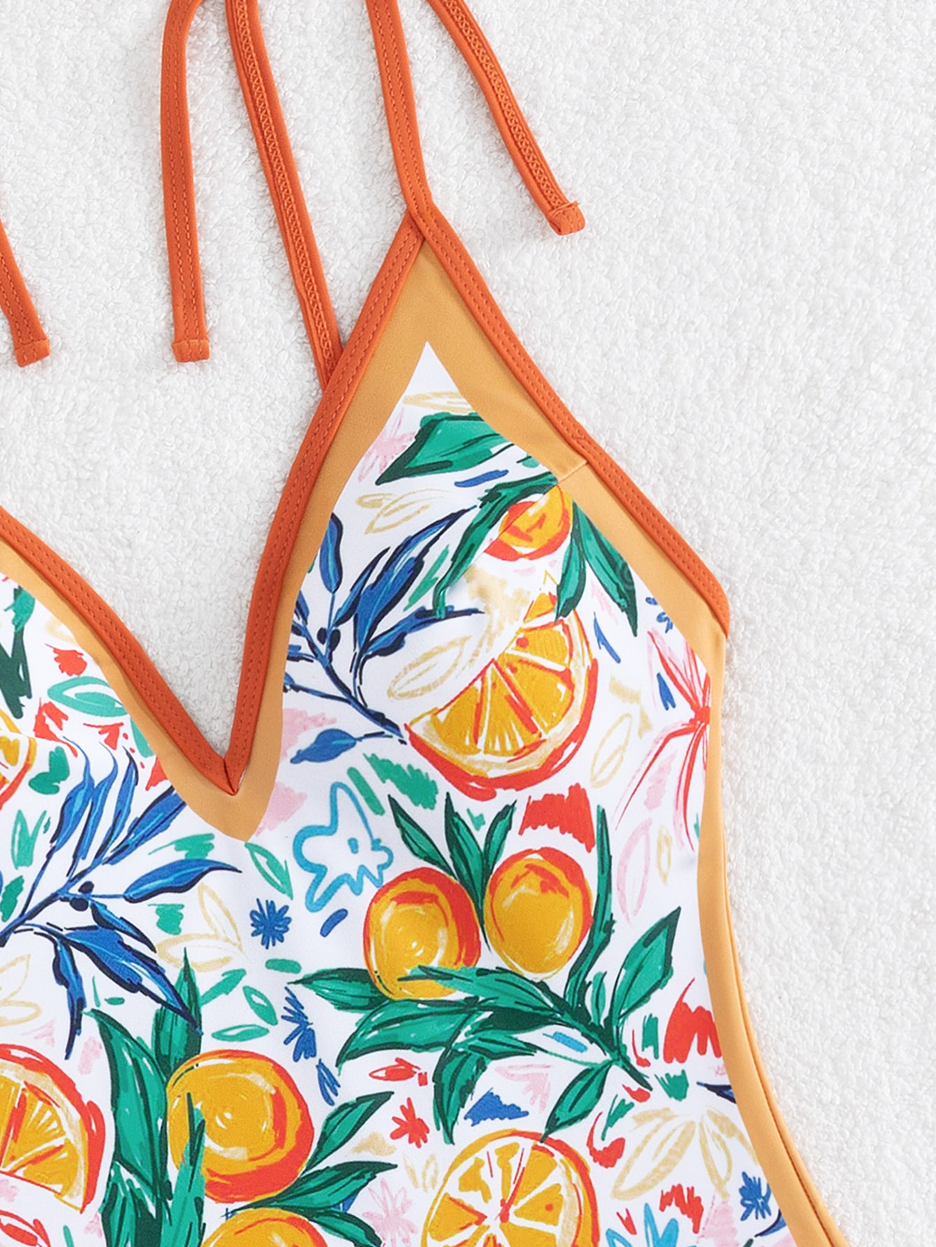 Summer Beach Fruit Print Tie Shoulder One Piece Swimsuit