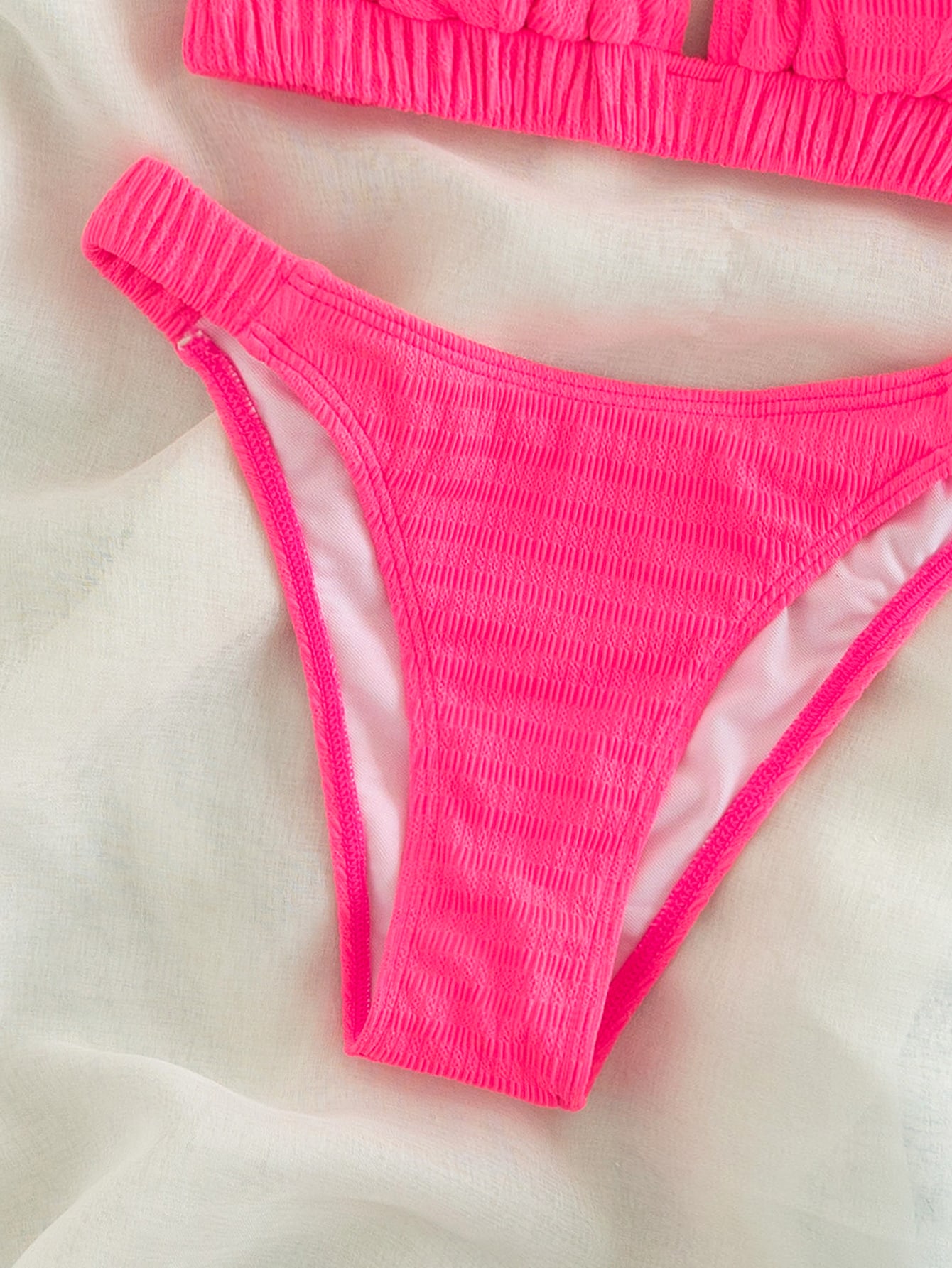 Summer Beach Textured Bikini Set Triangle Bra & Cheeky Bottom 2 Piece Bathing Suit