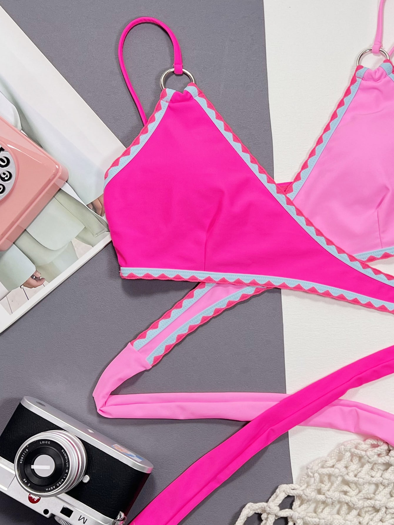 Colorblock Wrap Bikini Top Summer