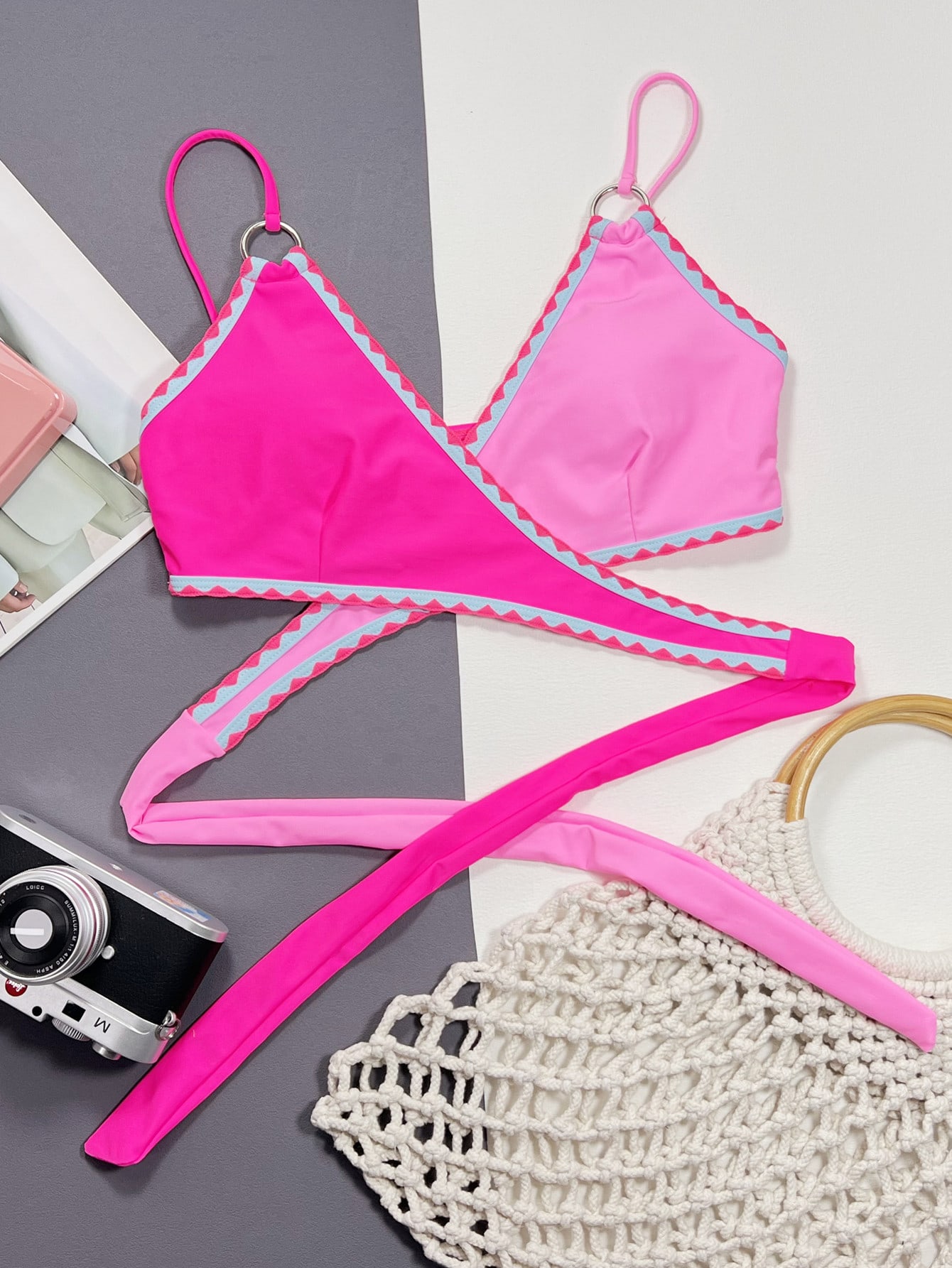 Colorblock Wrap Bikini Top Summer