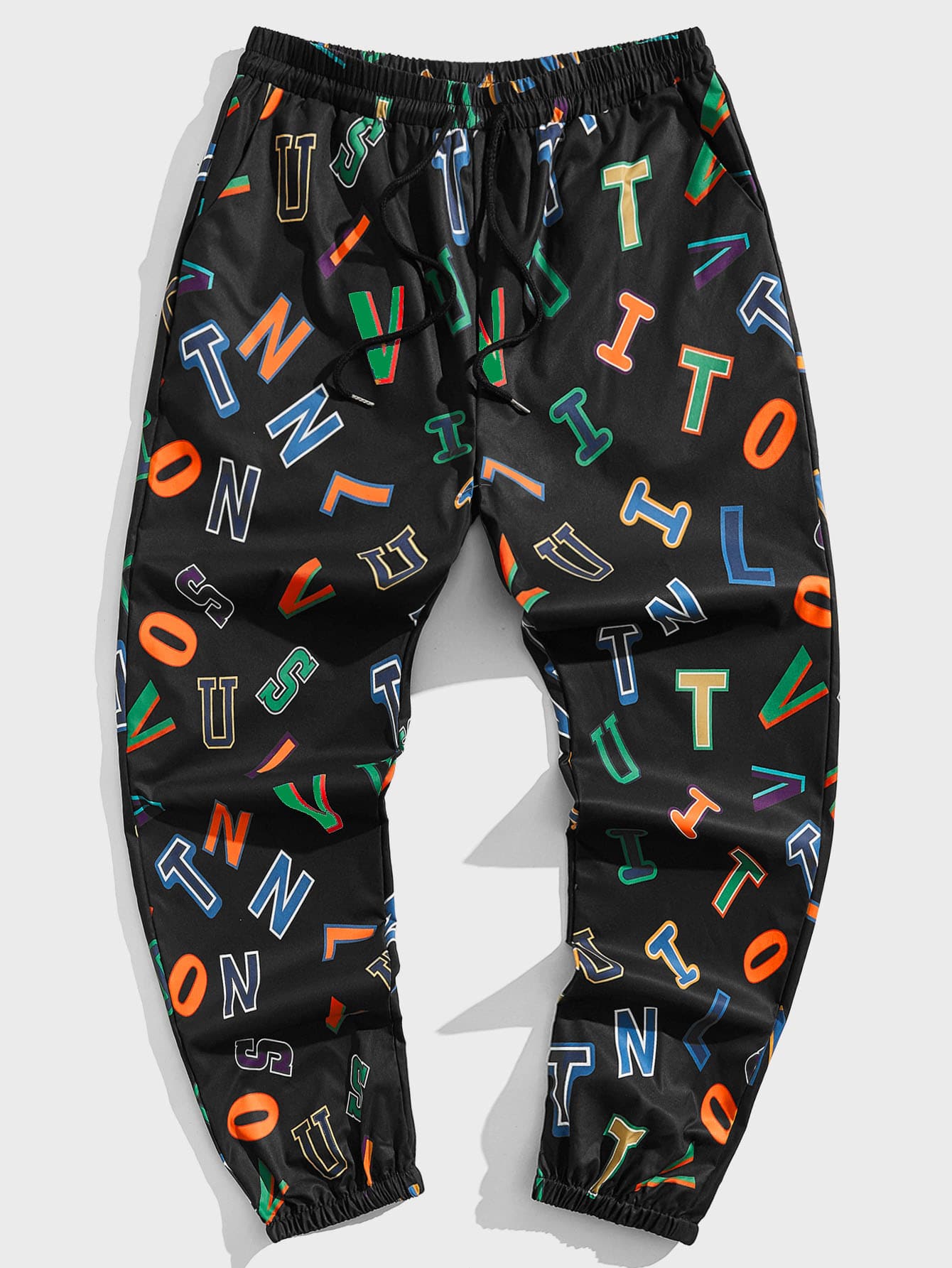 Street Life Guys Letter Graphic Drawstring Waist Pants