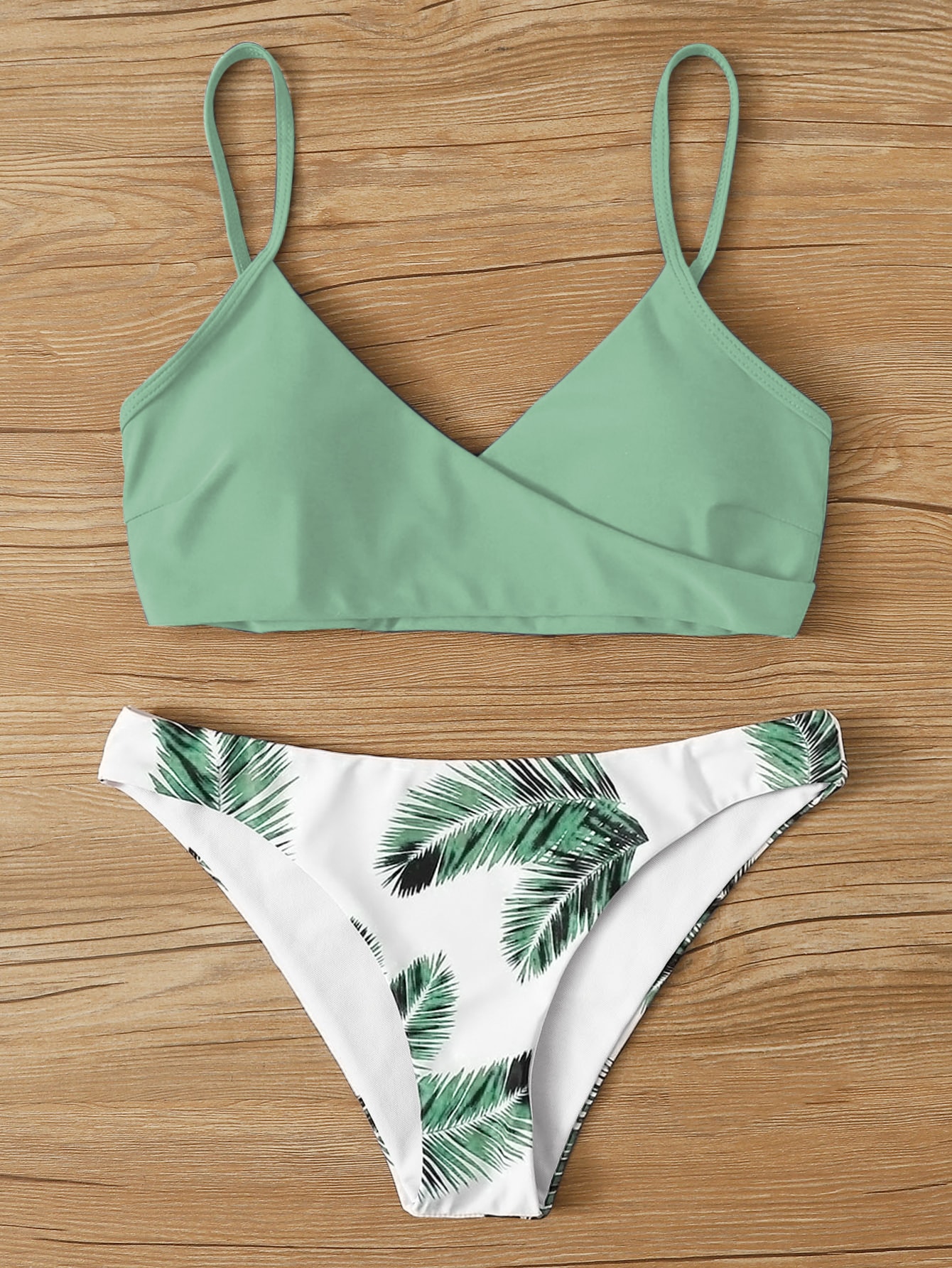 Summer Beach Palm Random Print Adjustable Strap Bikini Set