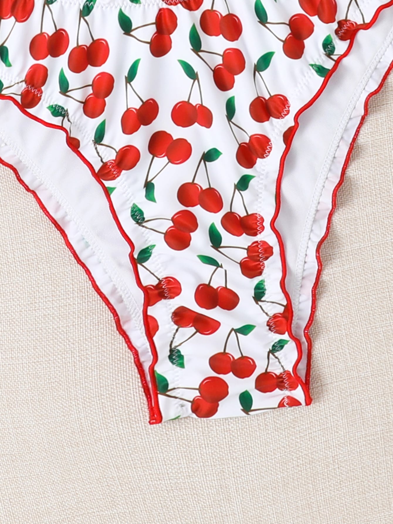 Summer Beach Cherry Print Halter Triangle Bikini Set