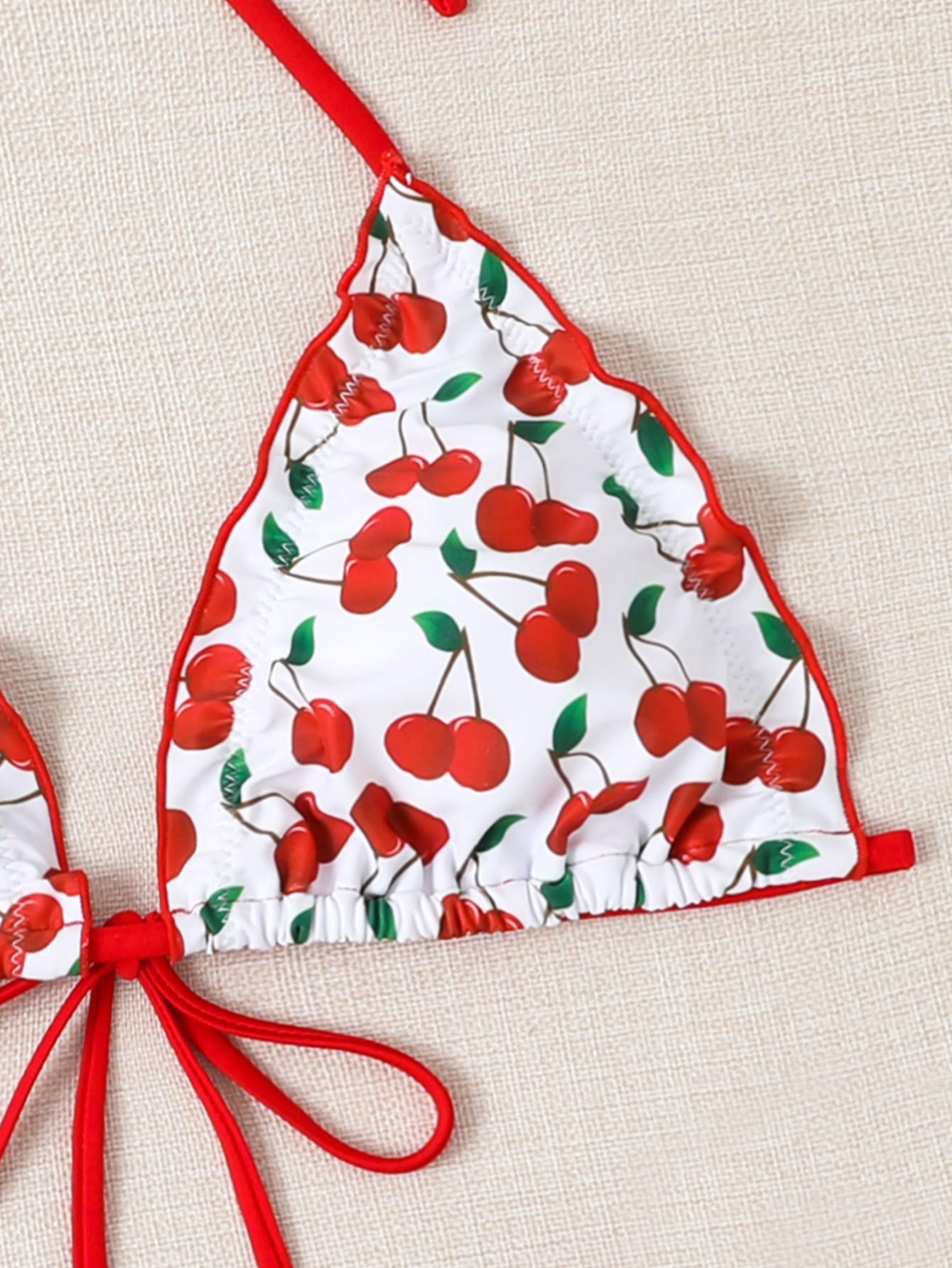 Summer Beach Cherry Print Halter Triangle Bikini Set