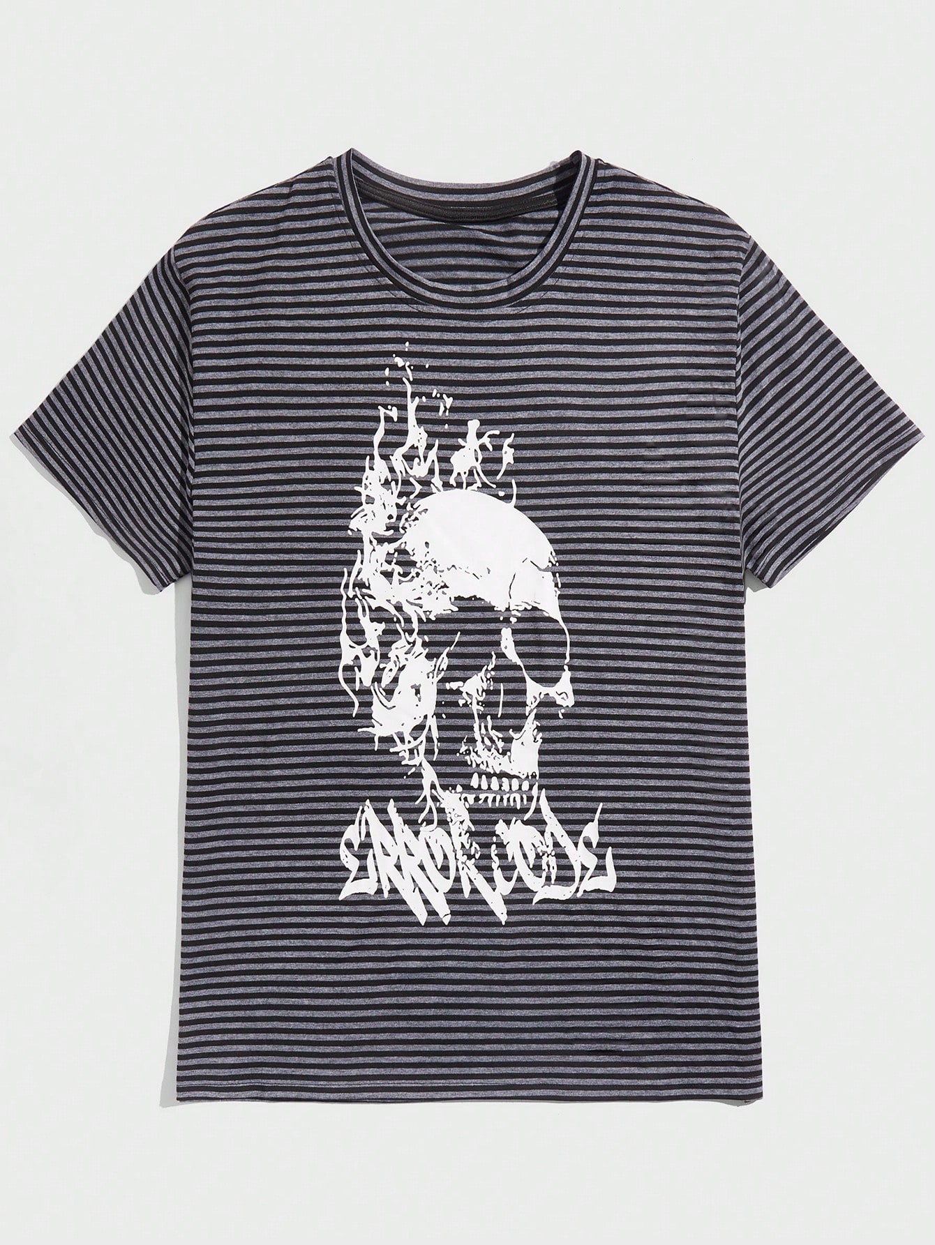 Goth Guys Striped & Skull Print Tee