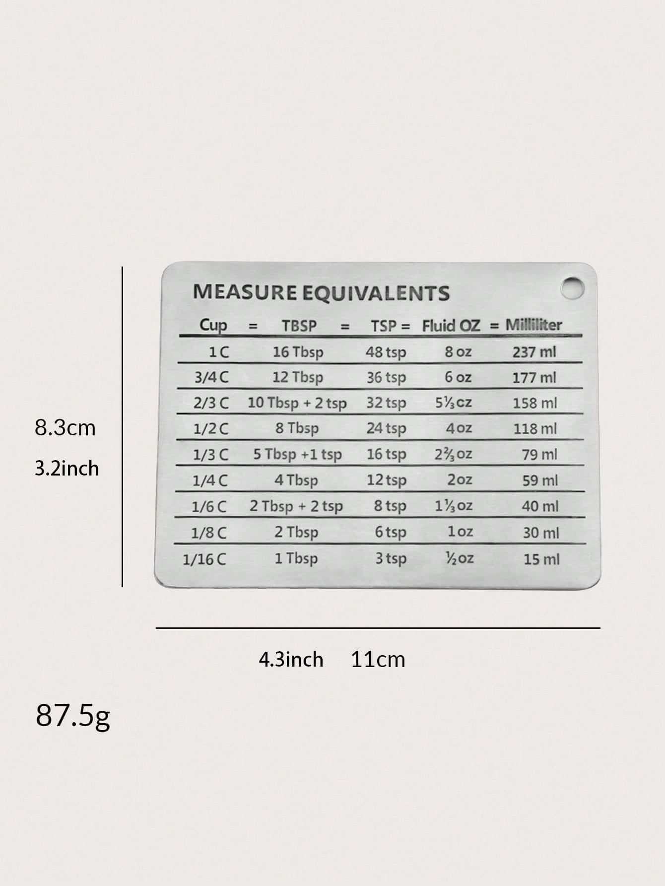 BASIC LIVING Stainless Steel Measure Equivalents Magnet