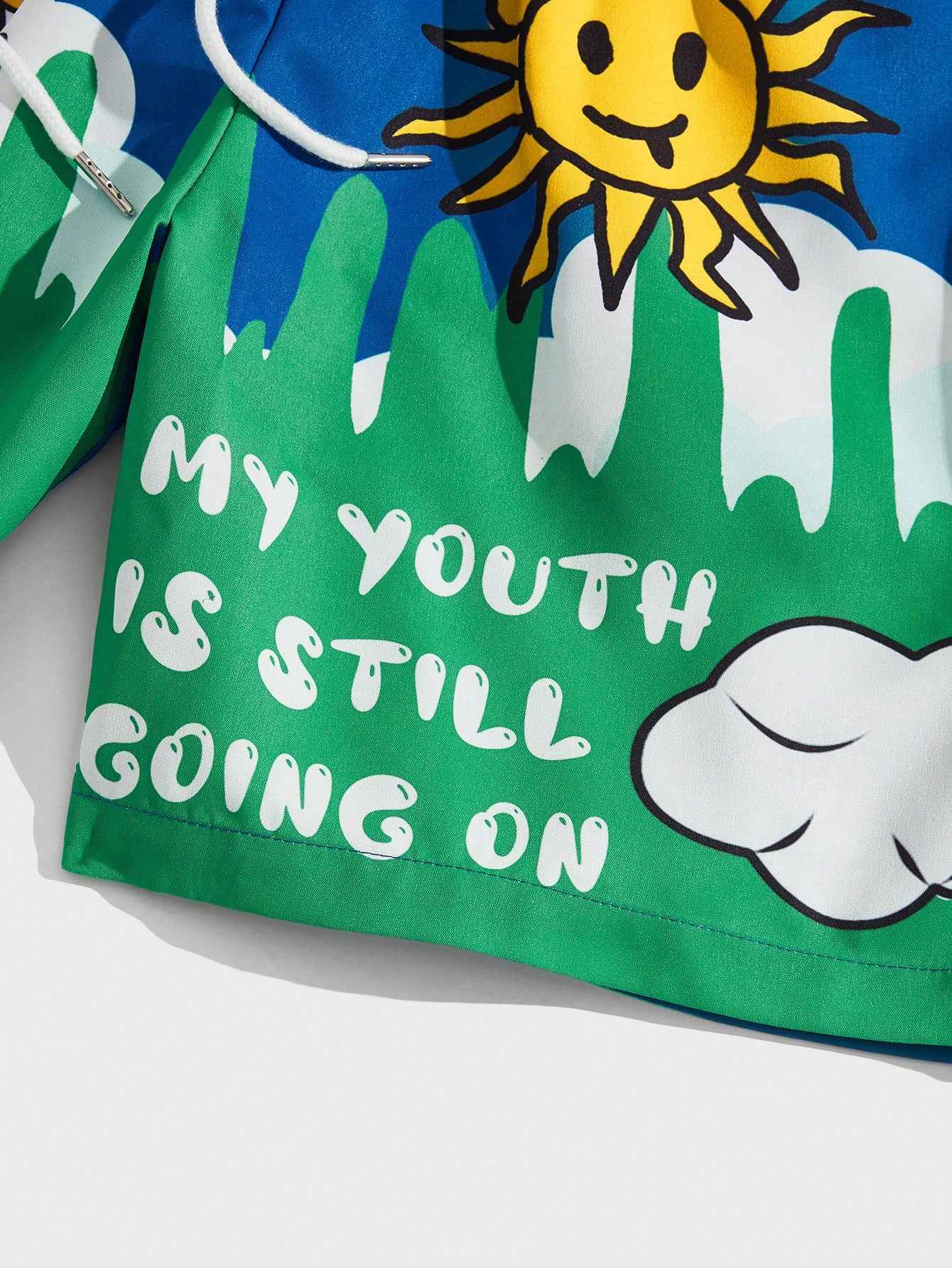 Street Life Men Slogan & Cartoon Graphic Drawstring Waist Shorts, School