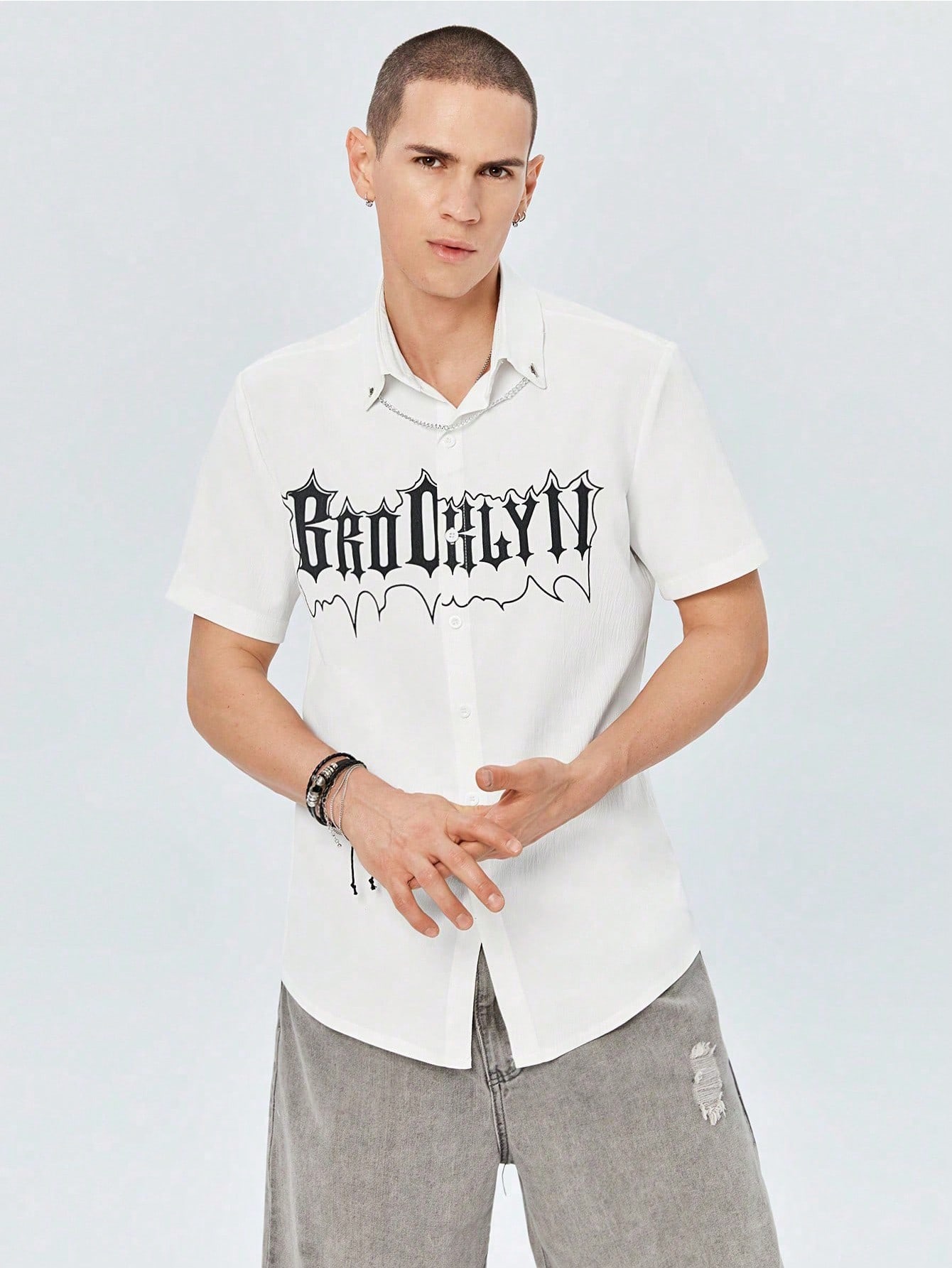 Street Life Guys Letter Graphic Chain Detail Shirt