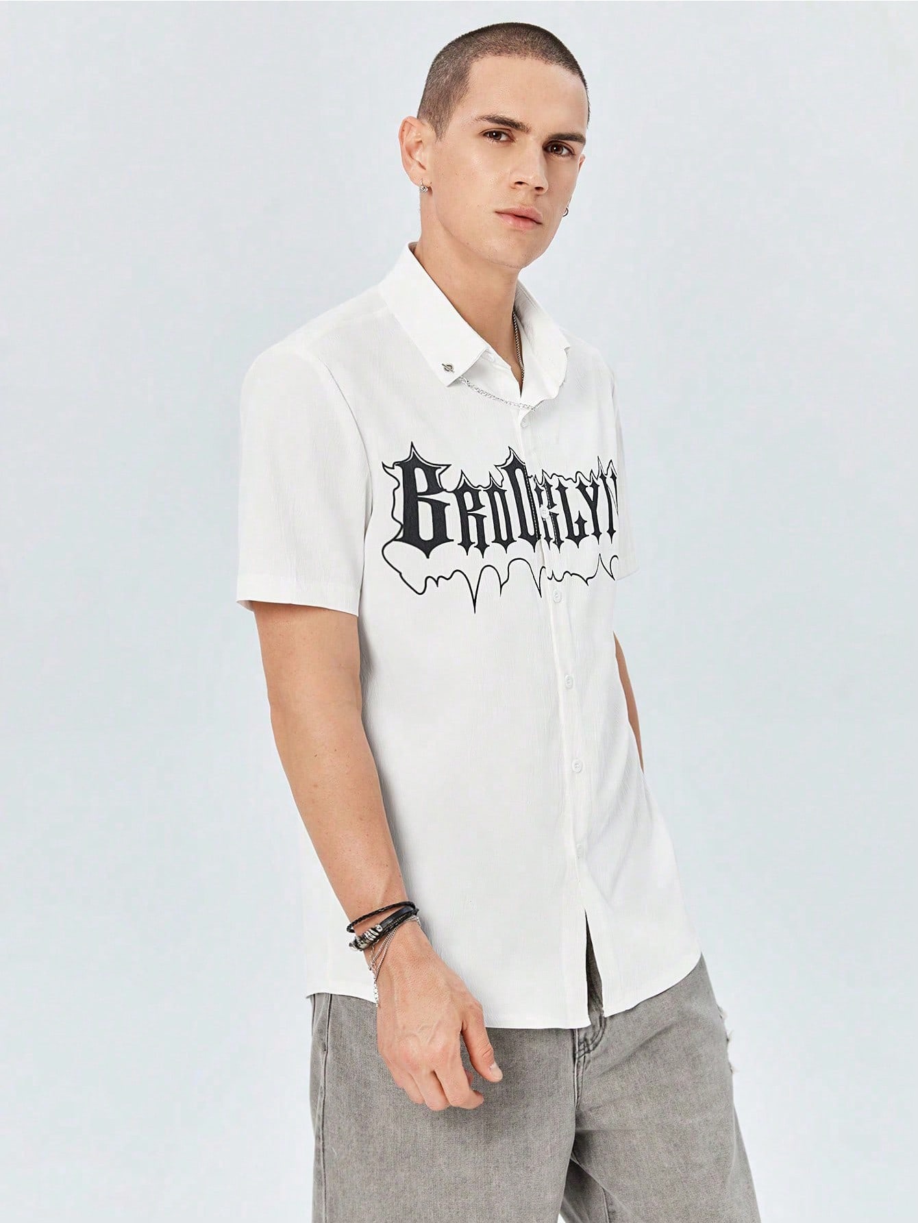 Street Life Guys Letter Graphic Chain Detail Shirt