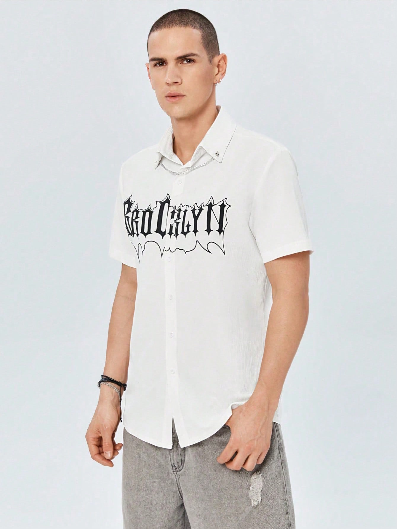 Street Life Guys Letter Graphic Chain Detail Shirt