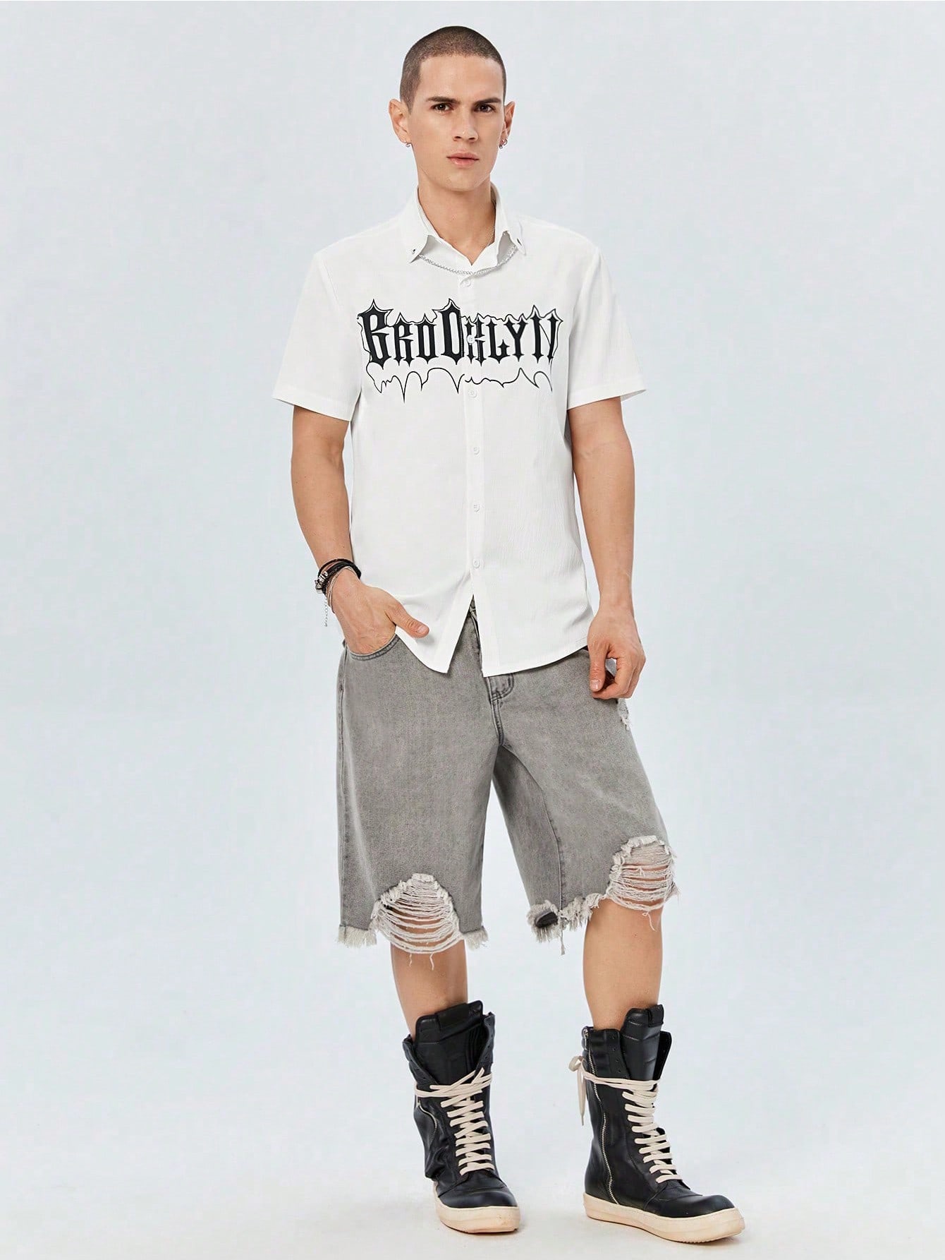 Street Life Guys Letter Graphic Chain Detail Shirt
