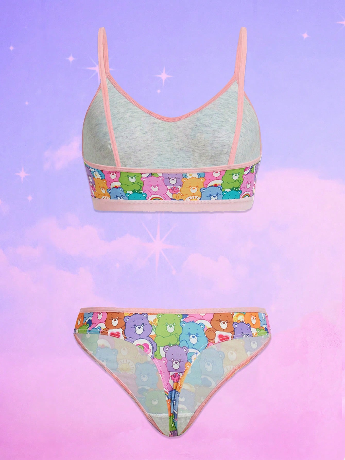 ROMWE X Care Bears Cartoon Graphic Contrast Binding Lingerie Set