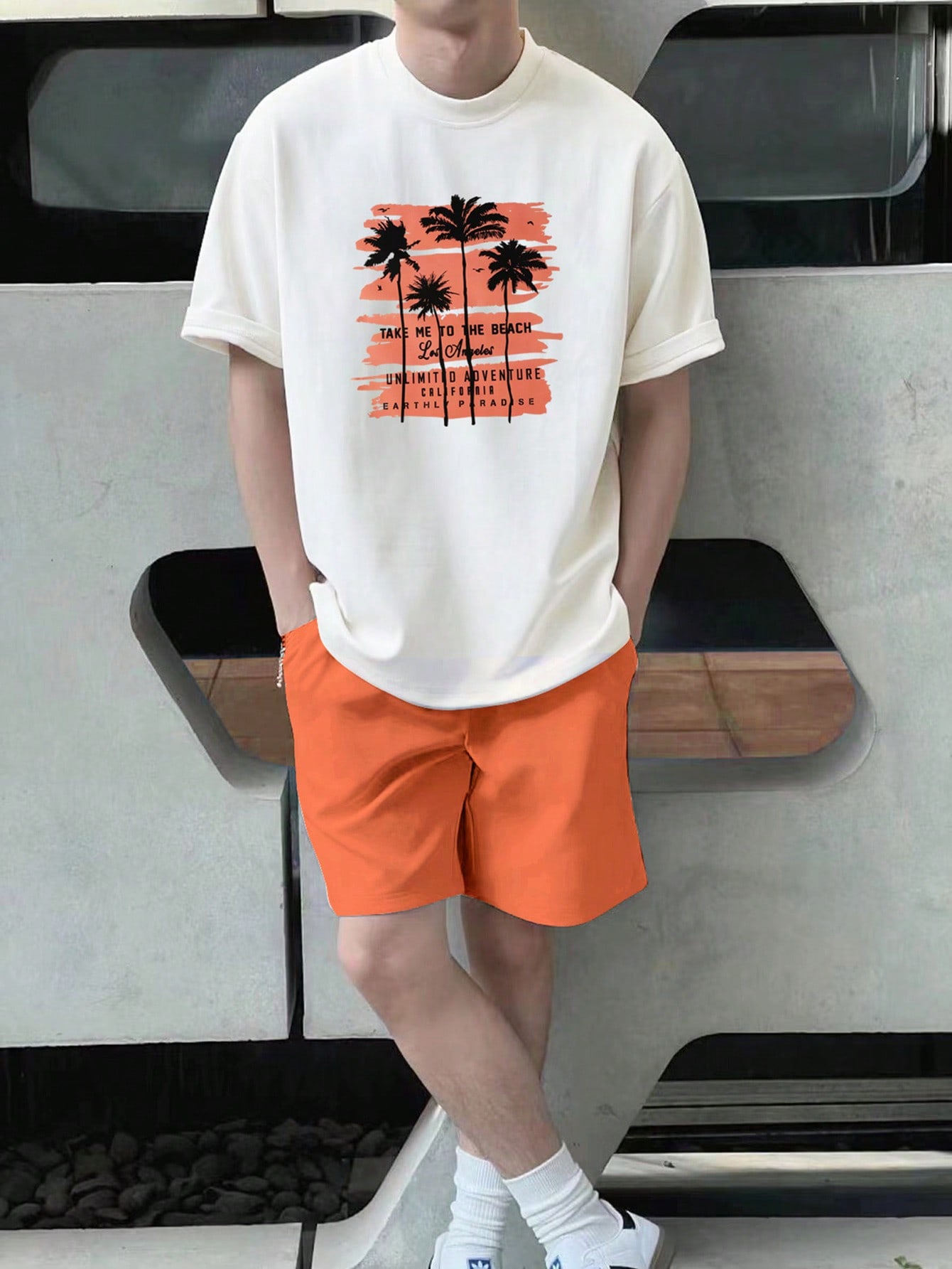 Guys Tropical Print Tee & Drawstring Waist Shorts
