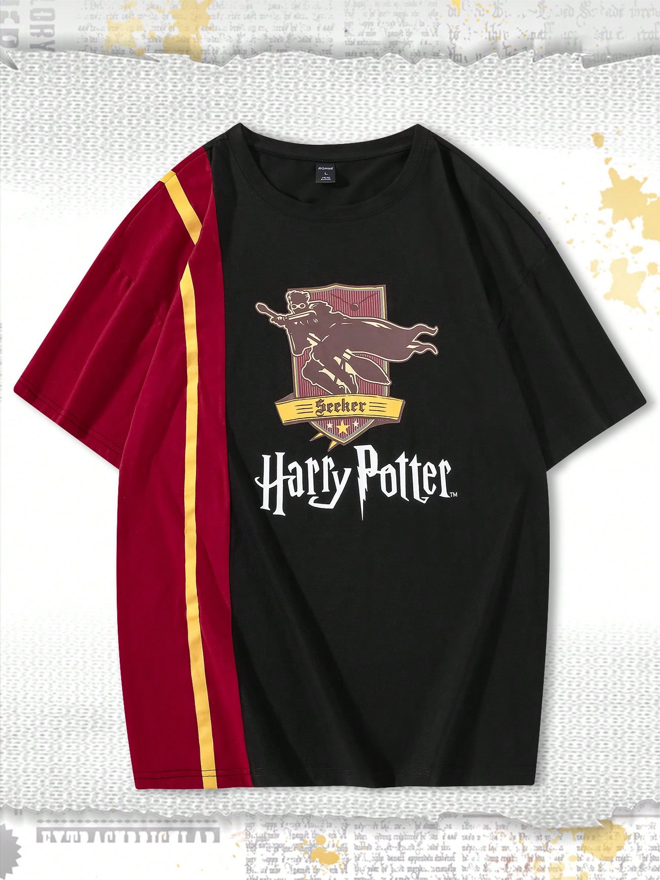 Harry Potter | ROMWE Men Letter Graphic Colorblock Tee, School