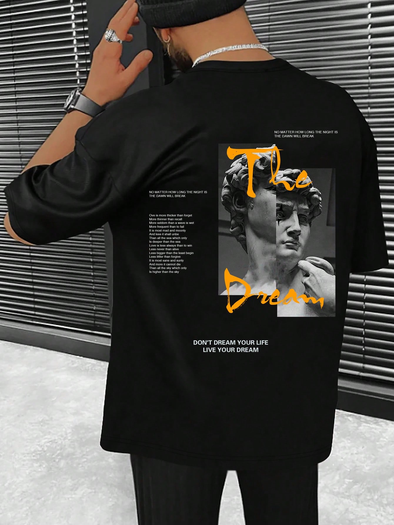 Guys Slogan & Figure Graphic Drop Shoulder Tee