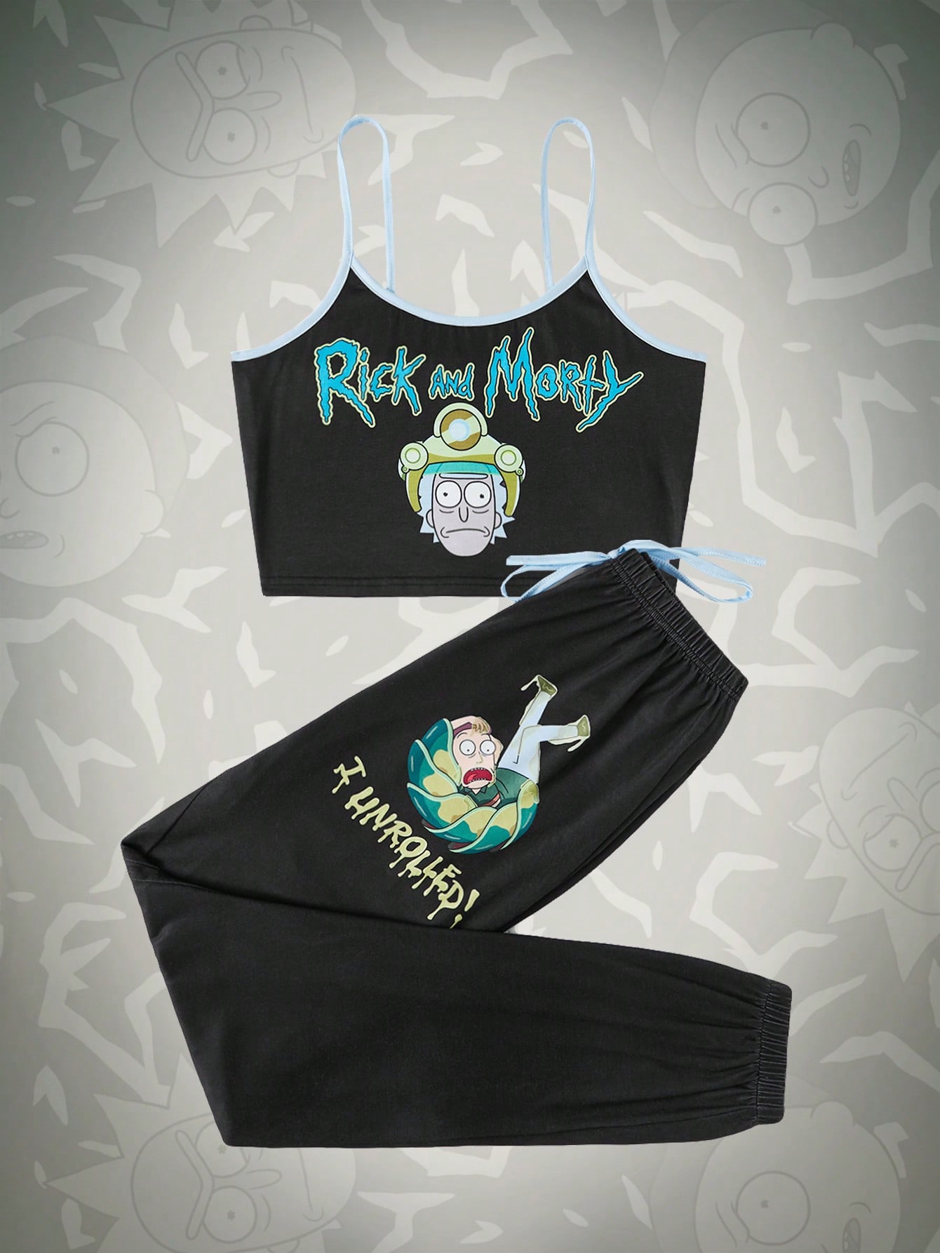 Rick and Morty | ROMWE Letter Cartoon Graphic Contrast Binding PJ Set, School