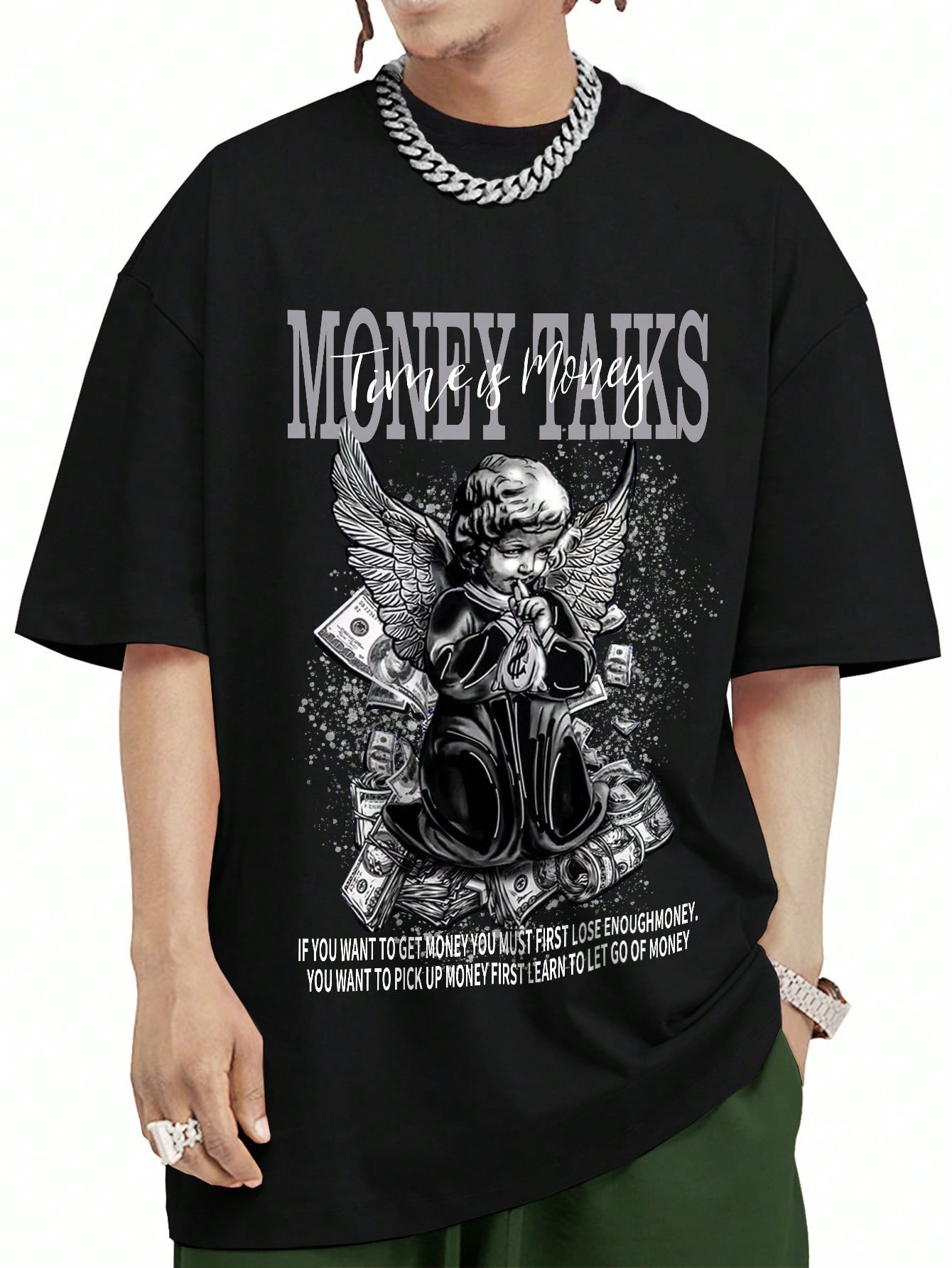 Street Life Men Slogan & Figure Graphic Drop Shoulder Tee, School