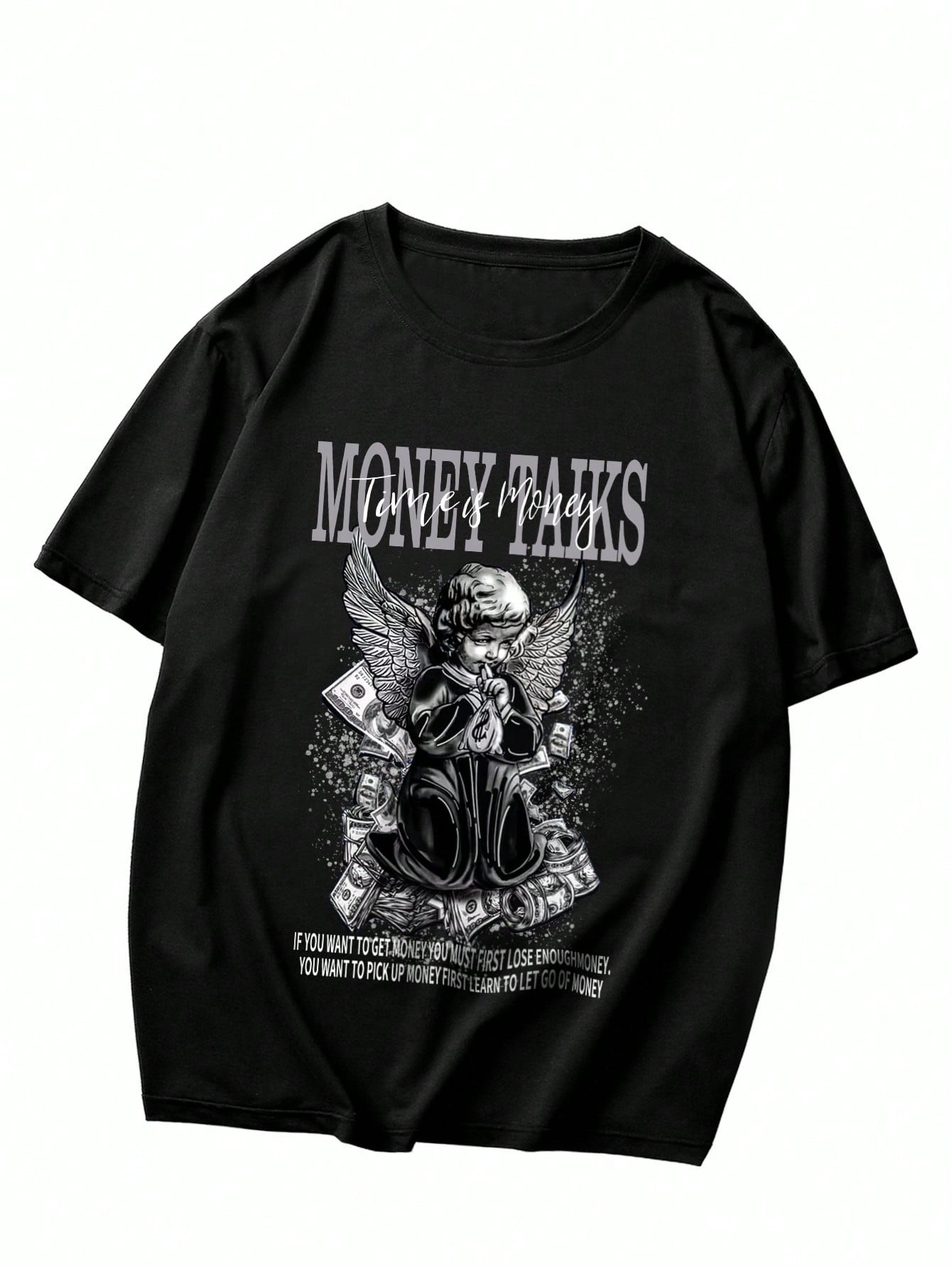 Street Life Men Slogan & Figure Graphic Drop Shoulder Tee, School